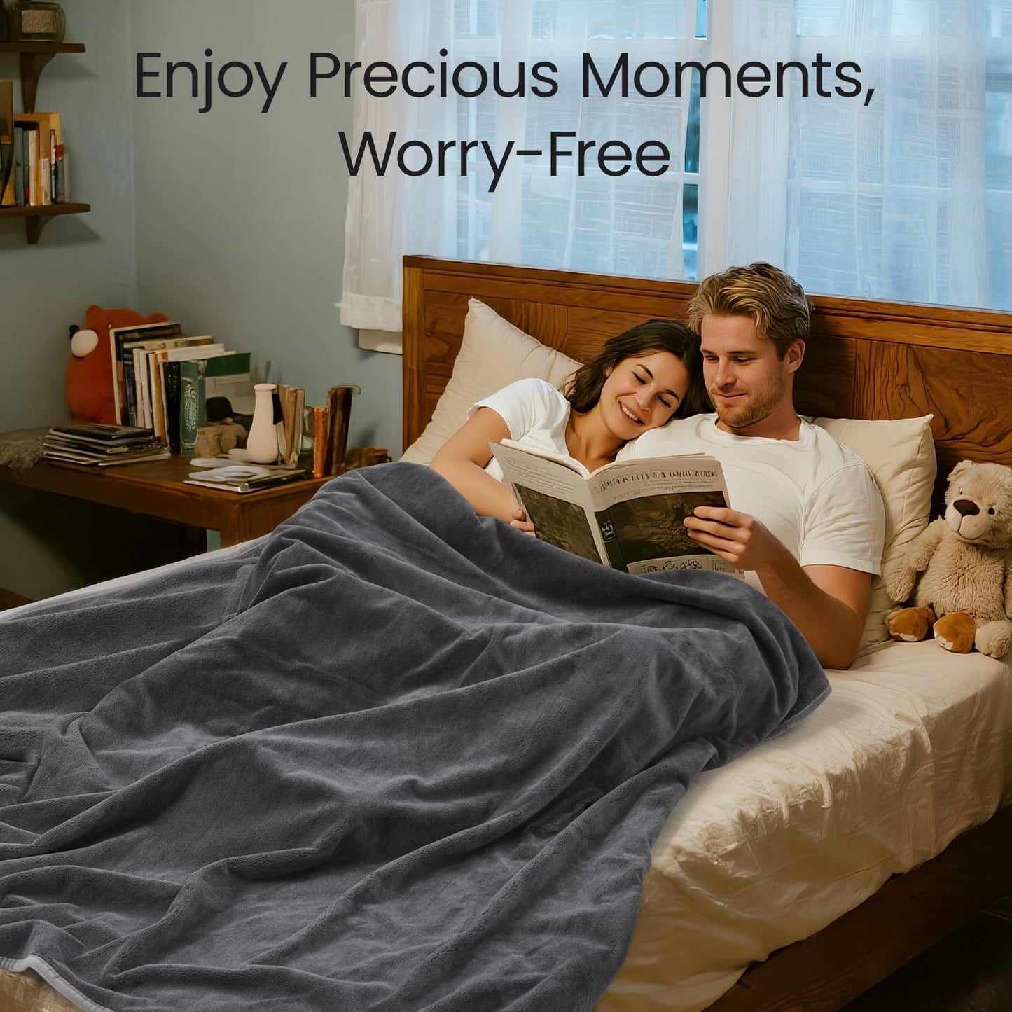LOOBANI Waterproof Blanket for Bed Couch: Soft Coral Fleece Twin Bed Blankets Waterproof 60" x 80", Reversible Leakproof Throw Blanket, Stain-Resistant Furniture Protector, Pet-Friendly, Grey