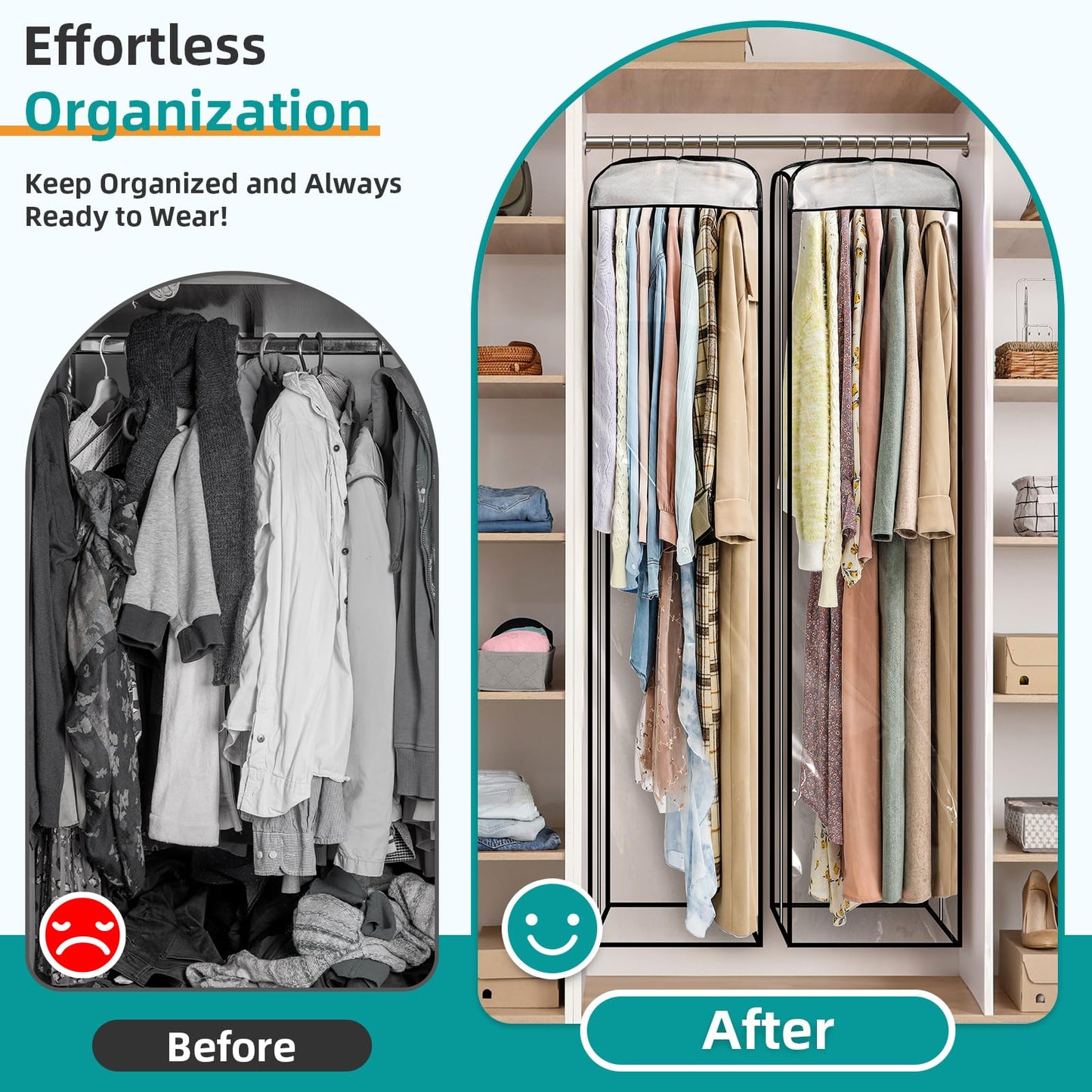LANDNEOO 6 Pack Clear Garment Bags for Hanging Clothes with Zippers on Double Sides - 10'' Clothes Storage for Coat, Dress, and Fur in Closet - 60'' Long Suit Bags