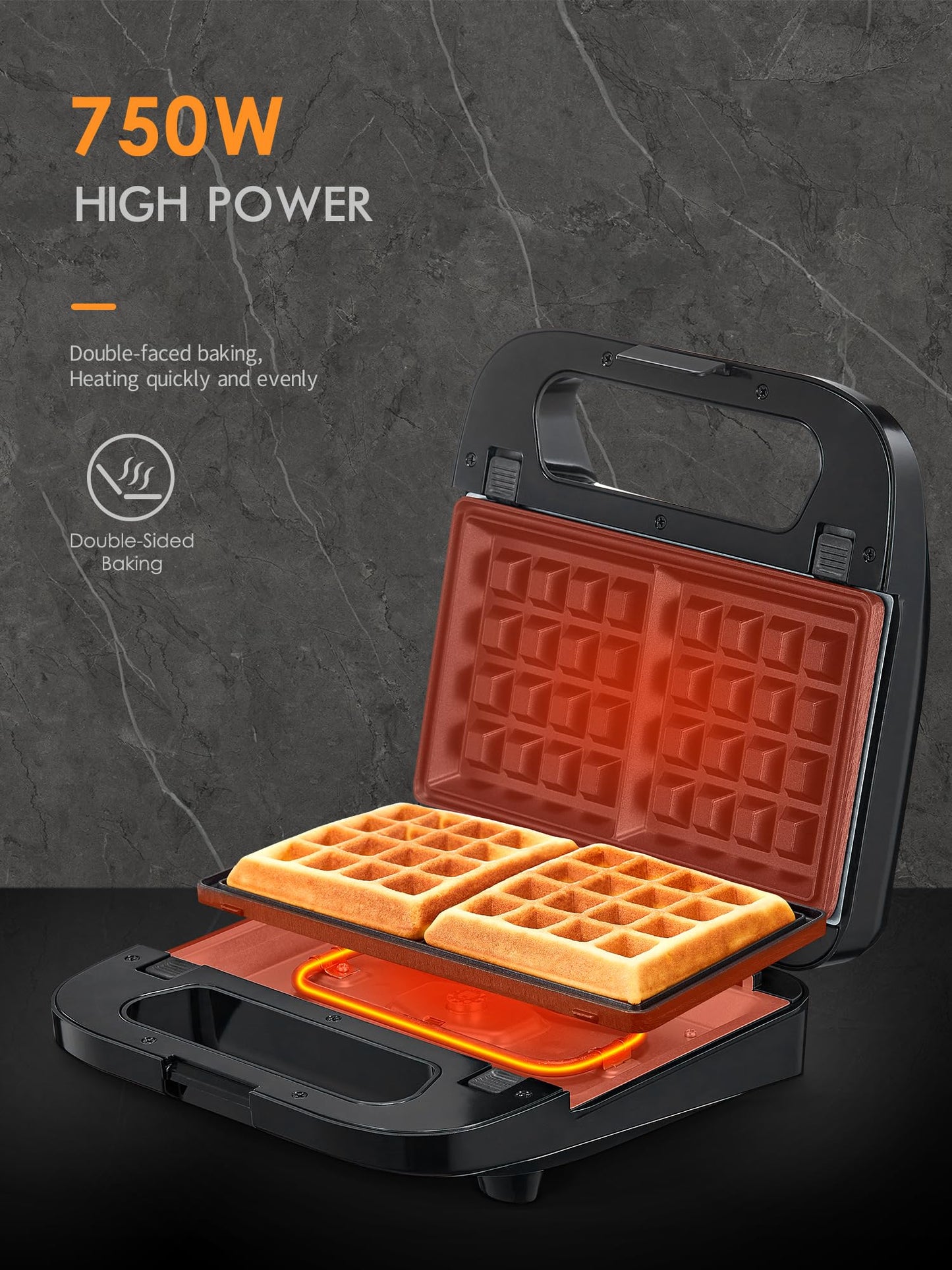 Reemix 3-in-1 Waffle, Grill & Sandwich Maker, Panini Press Grill and Waffle Iron Set with Removable Non-Stick Plates, Perfect for Grilled Cheese, Tuna Melts, Burgers, Steaks (Black, Stainless steel)