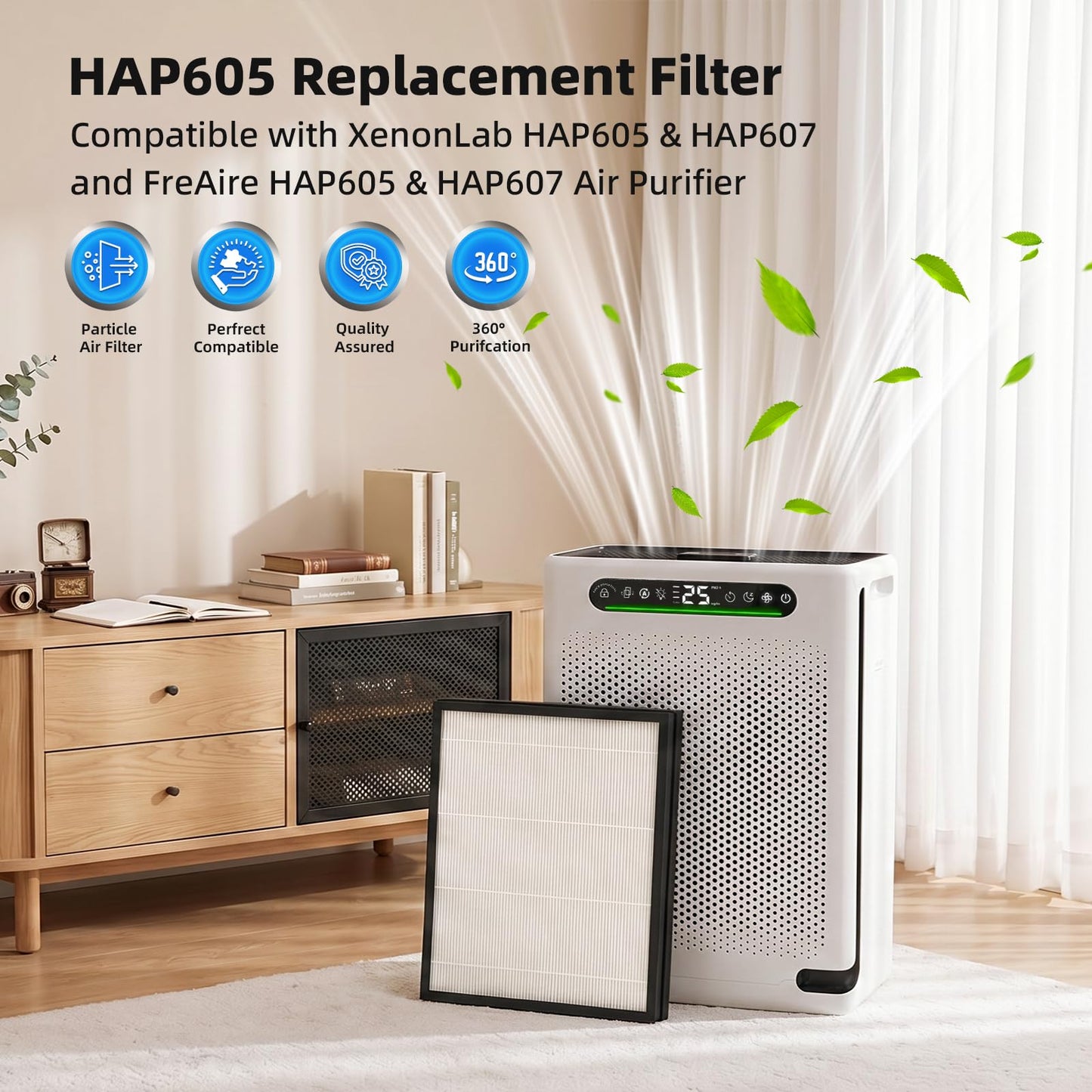 3 Pack HAP605 HAP607 Replacement Filter Compatible with FreAire & XenonLab HAP605 HAP607 Air Purifiers, 3-in-1 High‑Efficiency Activated Carbon Filter for Home