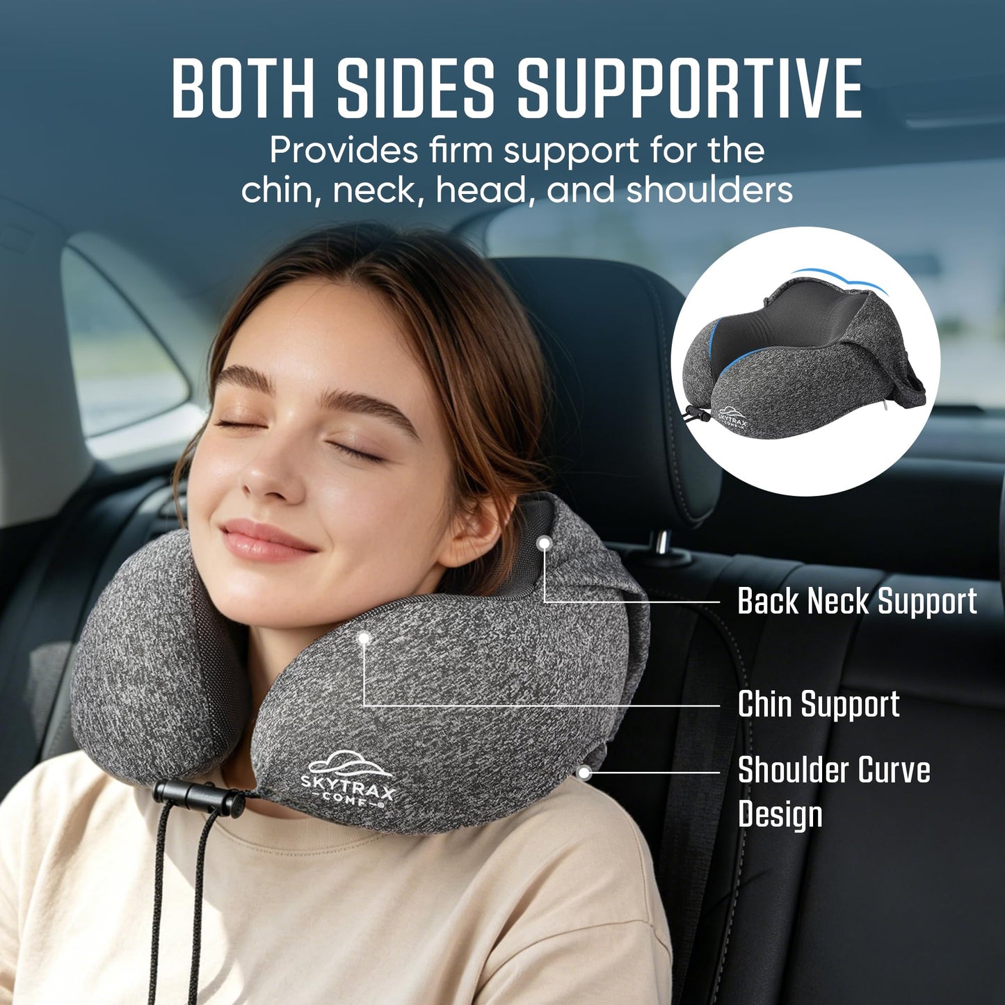 Travel Pillow with Extra Large Hood for Airplane Long Flights Privacy and Comfort Memory Foam with Skin-Friendly Cover for Road Trip Head&Neck Support for Plane Office Cars Sleeping & Rest (Grey)