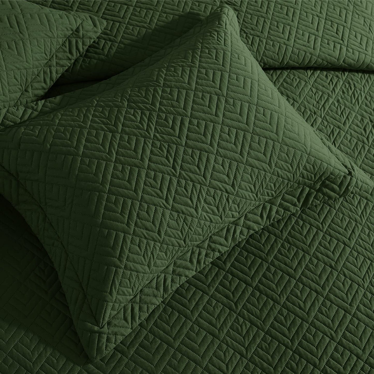 EXQ Home Quilt Set King Size Olive Green 3 Piece,Lightweight Soft Coverlet Modern Style Squares Pattern Bedspread Set(1 Quilt,2 Pillow Shams)