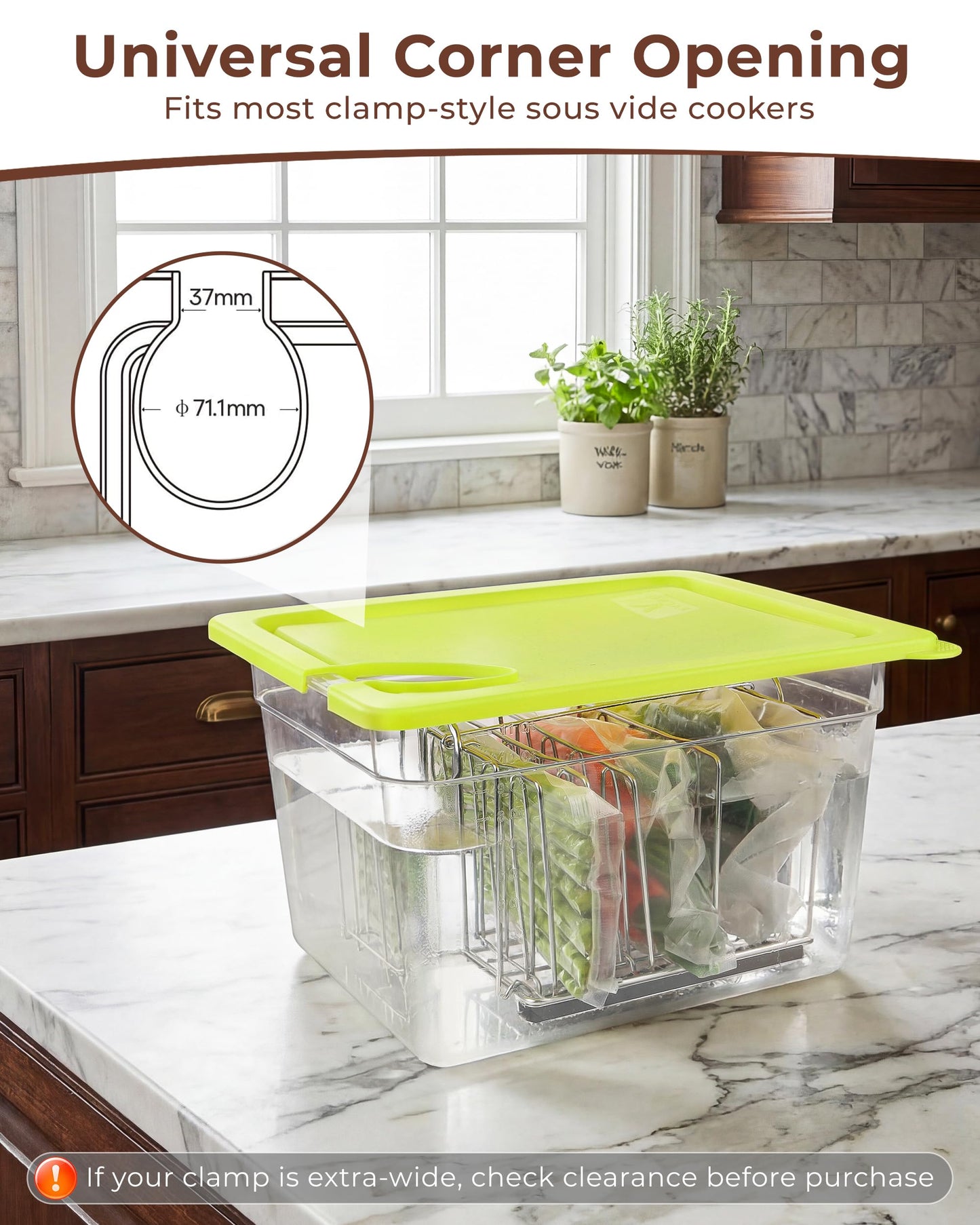 EVERIE 12Qt Sous Vide Container Kit w/Collapsible Lid + Lock-In Divider Rack + Insulating Sleeve – For Long Cooks, Fits Most Clamp-Style Circulators