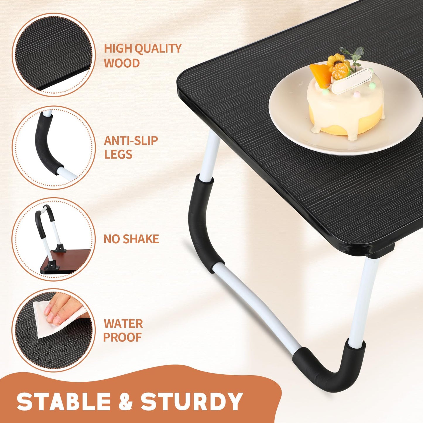 2 Pcs Foldable Laptop Table Lap Desk Mini Bed Table Portable Bed Tray Laptop Stand for Couch Sofa Working Reading Eating Children Workers School Classroom Home Office Supplies (Black)