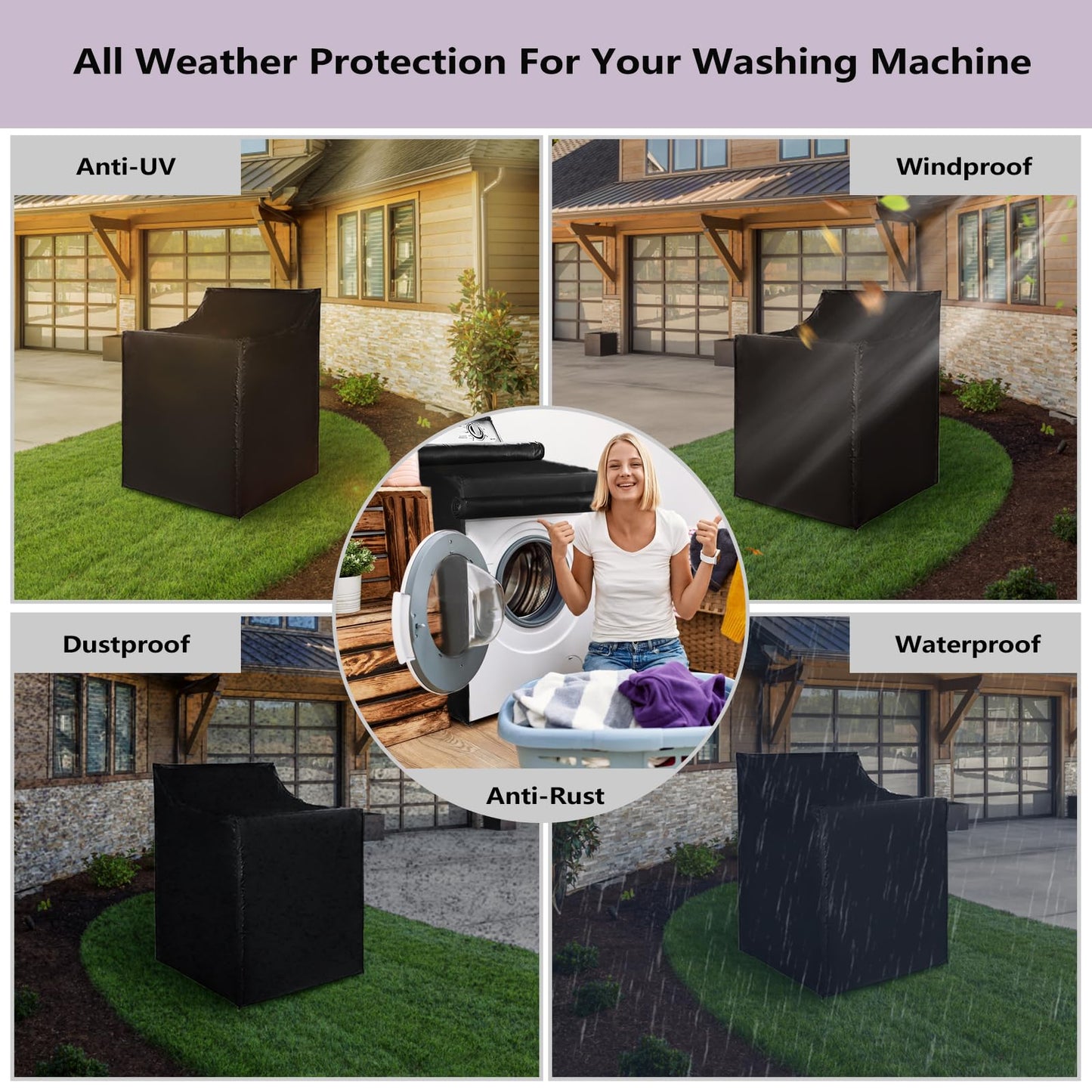 420D Heavy Duty Waterproof Washer & Dryer Cover with Easy-Install Zipper, Universal Fit for Top-Loading and Front-Loading Washing Machines 2 Pcs