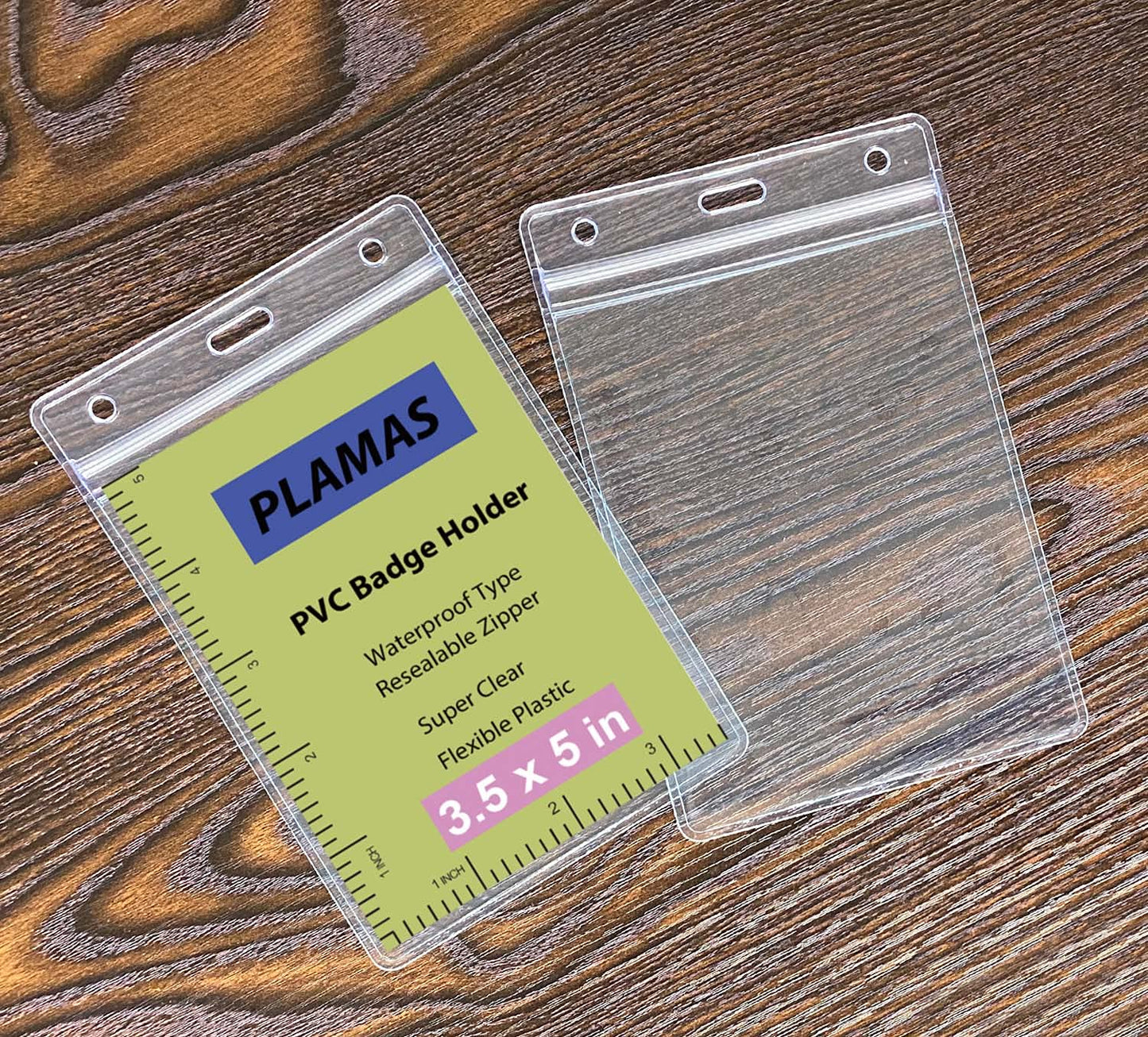 WTQ 100 PCS Waterproof ID Badge Holders (Large Size, Fit 3.5"x5" Inserts), Clear Plastic, Heavy-Duty, Vertical Hanging Card Holder with Zipper, Durable Vinyl Nametag Holders
