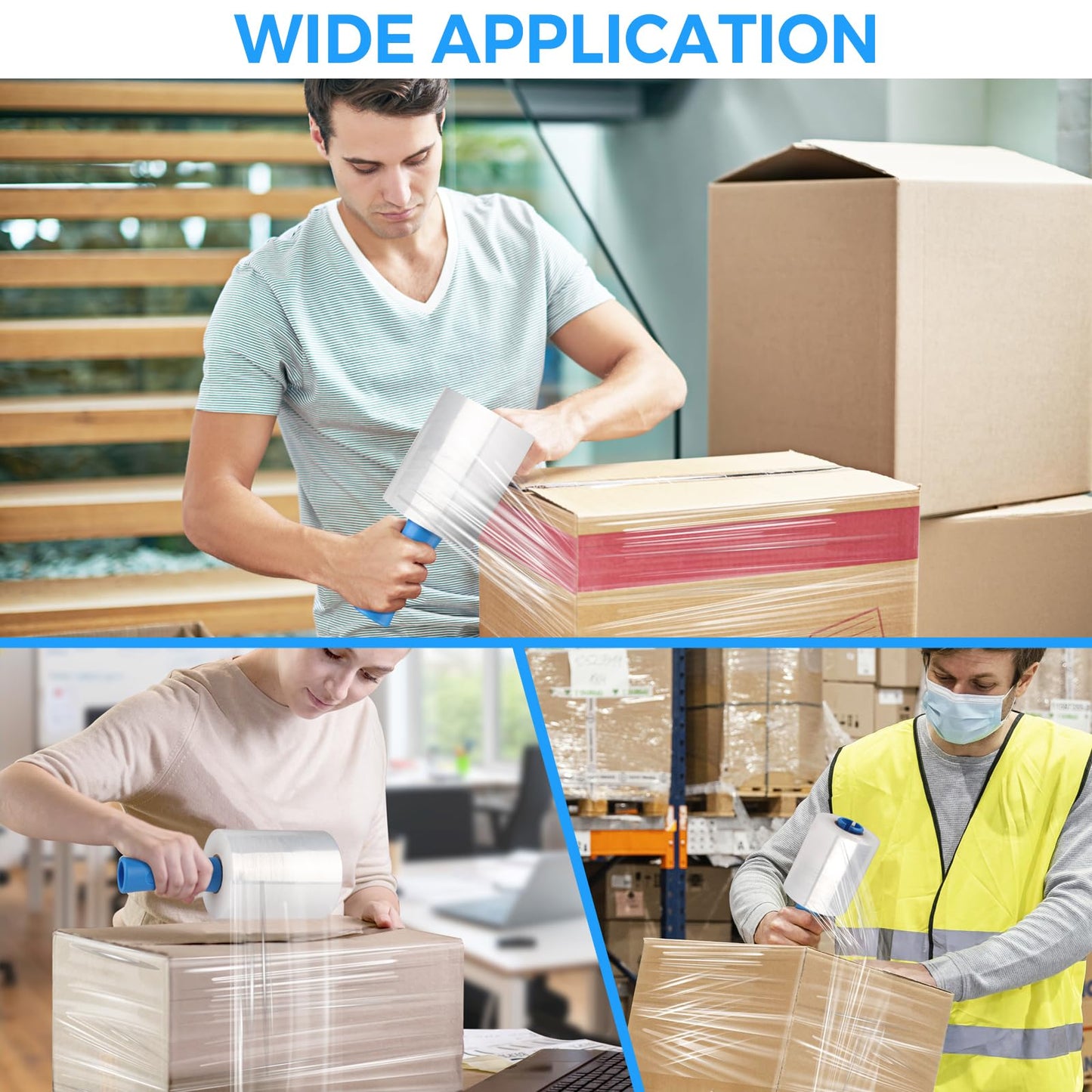 MROCO Stretch Wrap Film 5" x 1000ft with 2 Handles, 6 Pack 80 Gauge Plastic Shrink Wrap for Moving Furniture & Pallet Wrap, Industrial Mini Clear Heavy Duty Shrink Film Roll for Moving & Storage