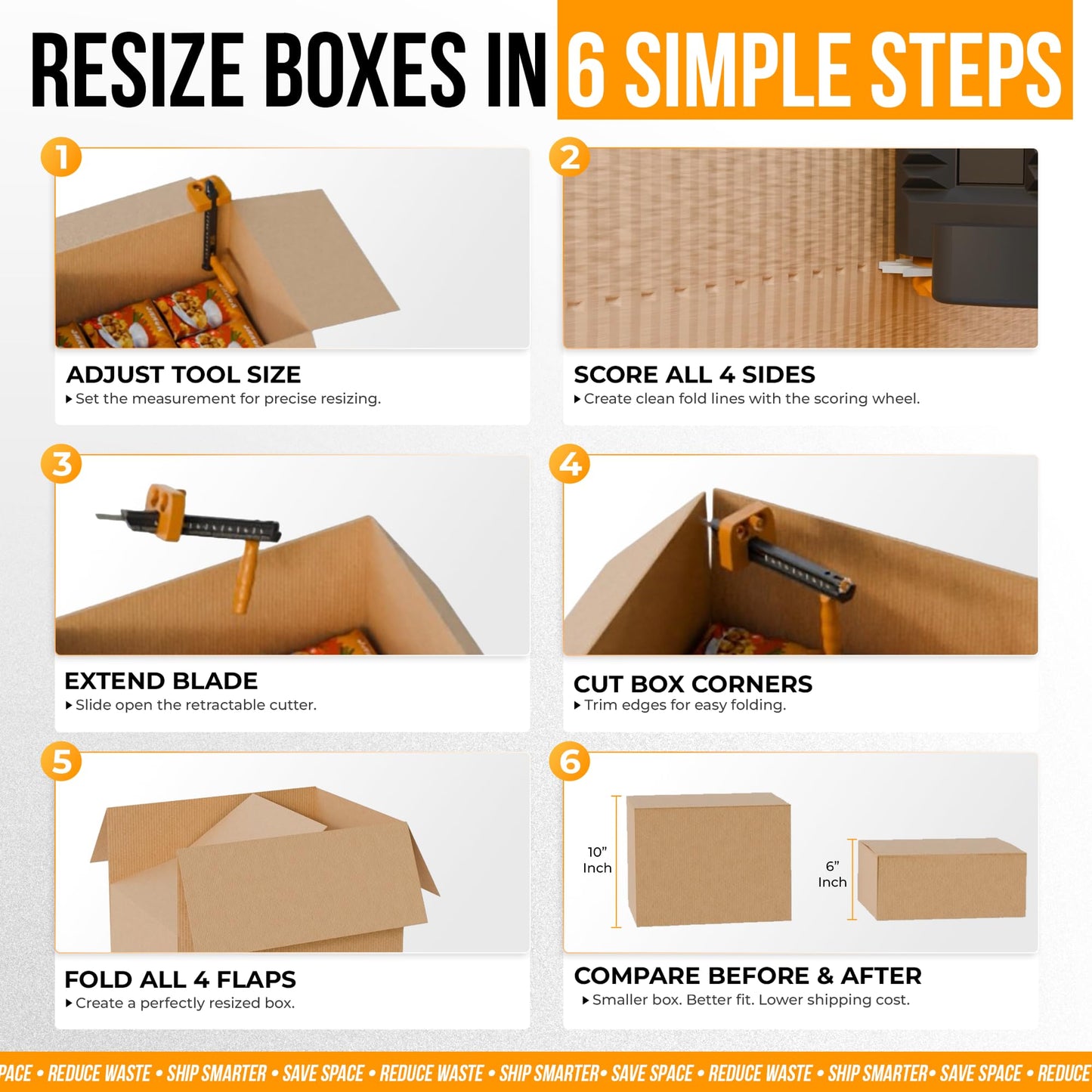 BoxPal Pro 3-in-1 Box Resizer Tool – Cardboard Scorer with Built-In Cutter & Adjustable Depth Guide – Right-Sizing Tool for Shipping Boxes, Packing Stations & Warehouses