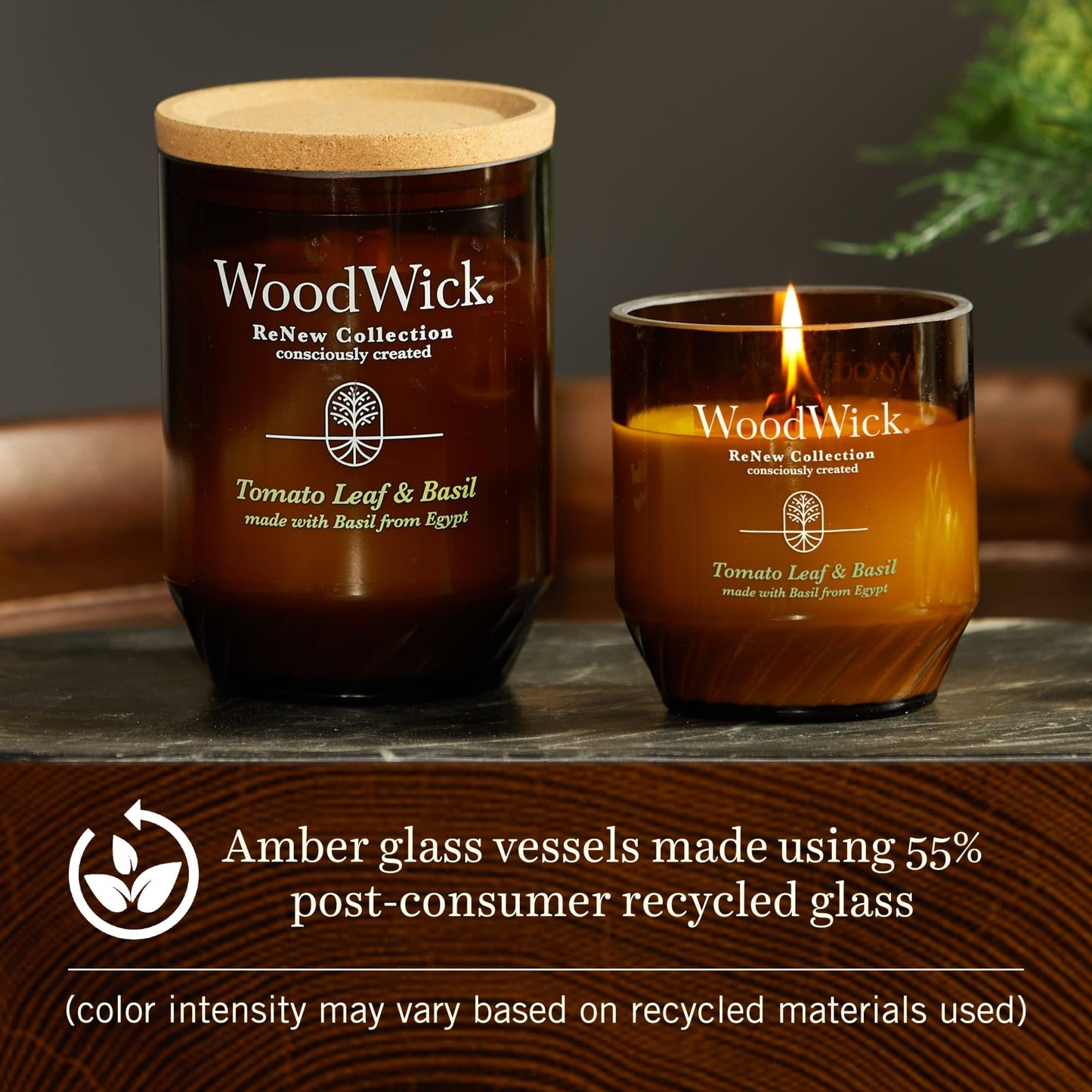 WoodWick Tomato Leaf & Basil Gifts for Women and Men, 13 oz. WoodWick Renew Large Candle with Crackling Wick