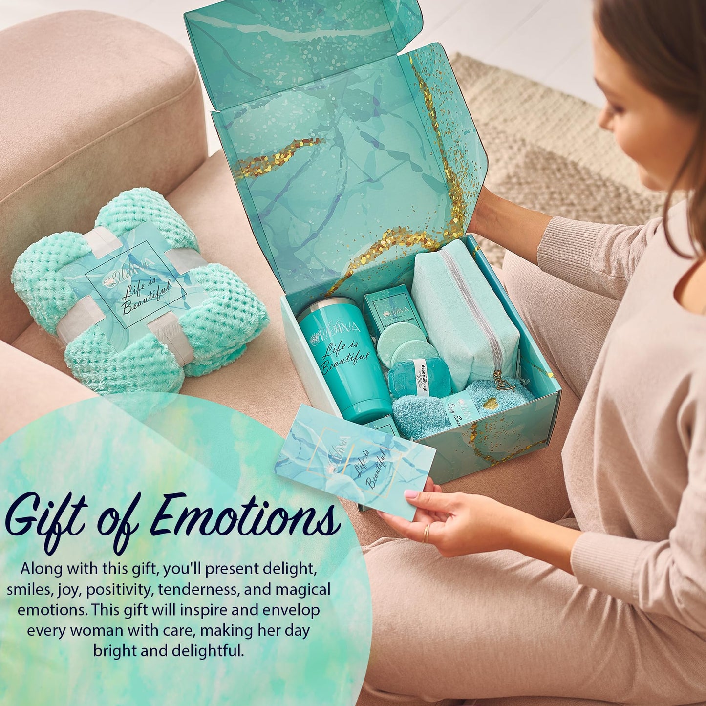 11 Pcs Gift basket for women, Spa Self Care Kit, Unique Spa Gift Box Set for Women, Birthday Gifts for Friend women, Mom, Wife, Girlfriend, Sister, Coworker, Her, Mother's Day Gift (Blue)