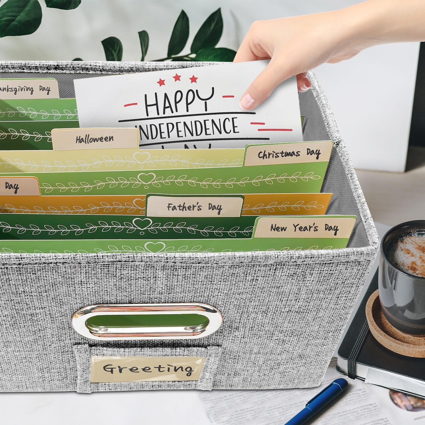 Vienrose Greeting Card Organizer 2 Pack, Storage Box with 20 Adjustable Dividers, Foldable Organizer Box Holds over 150 Cards, Storage Stickers Recipes Photos Envelopes Bills Vinyl Records, Grey