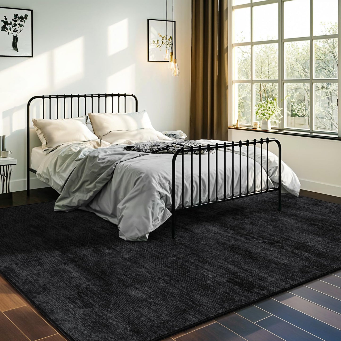 LIANLAM Washable Rug 5x7 Area Rugs for Living Room - Stain Resistant Non-Slip Backing Boho Rug for Bedroom,Durable & Ultra-Thin Vintage Large Area Rug(5x7,Black)