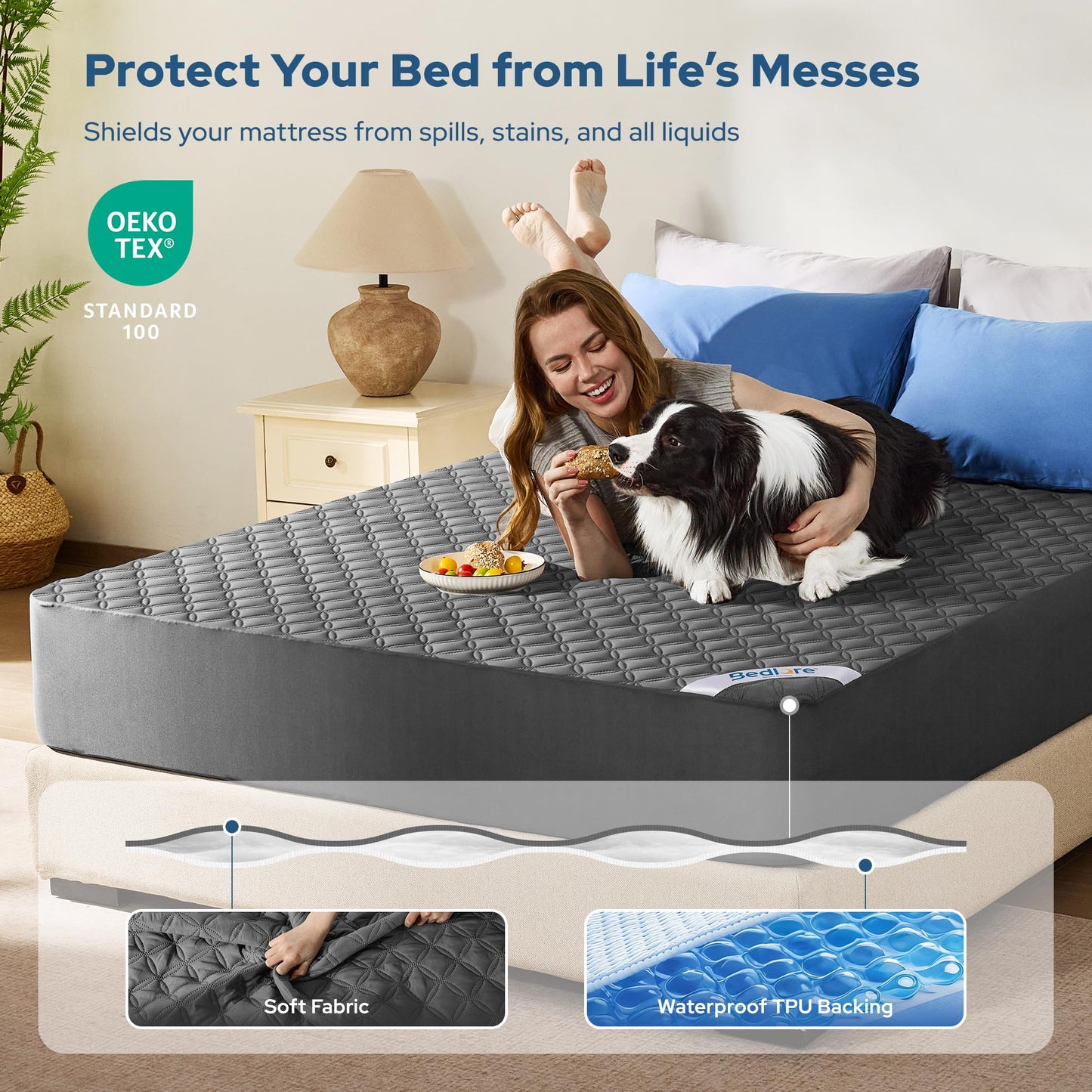 2 Pack Waterproof Mattress Protector, King Size Mattress Pad with Deep Pocket 6"-18" Depth, Soft Breathable Dirt-Proof Single Bed Mattress Cover for Bedroom, Dorm Room (Gray)