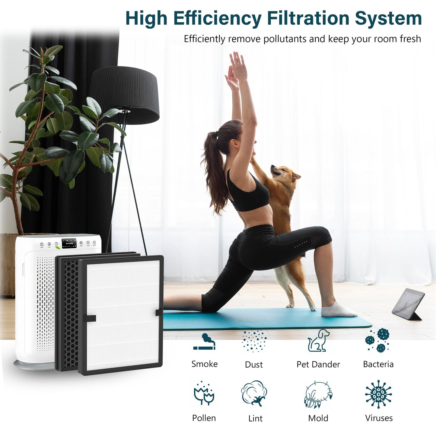 FCFMY 4 Packs E-200 True HEPA Replacement Filter Compatible with LUNINO E-200 Air Cleaner Purifier for Home Large Room up to 1740sq.ft with Extra 10 pcs Aroma Pads