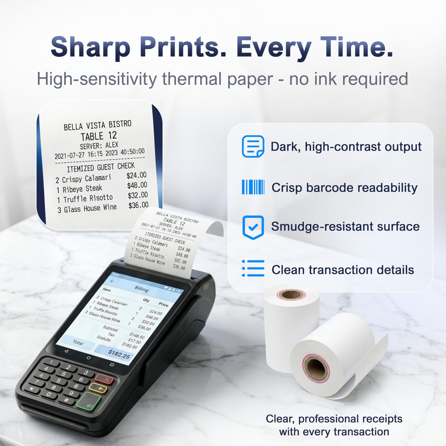Vonlyst Thermal Receipt Paper Rolls for Dejavoo Z8 Z9 Z11 P1 P3 P8 QD1 QD2 QD4 QD5 – 2 1/4 x 55 BPA Free Credit Card Machine & POS Printer Paper with Red End Warning Stripe – 30 Pack