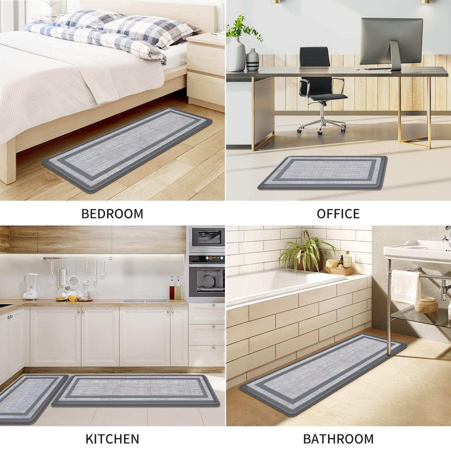 Mattitude Kitchen Mats Set of 2,Cushioned Anti-Fatigue Non-Skid Rug Sets Ergonomic Comfort Standing Mat for Kitchen, Floor, Office, Sink, Laundry, Gray and Gray