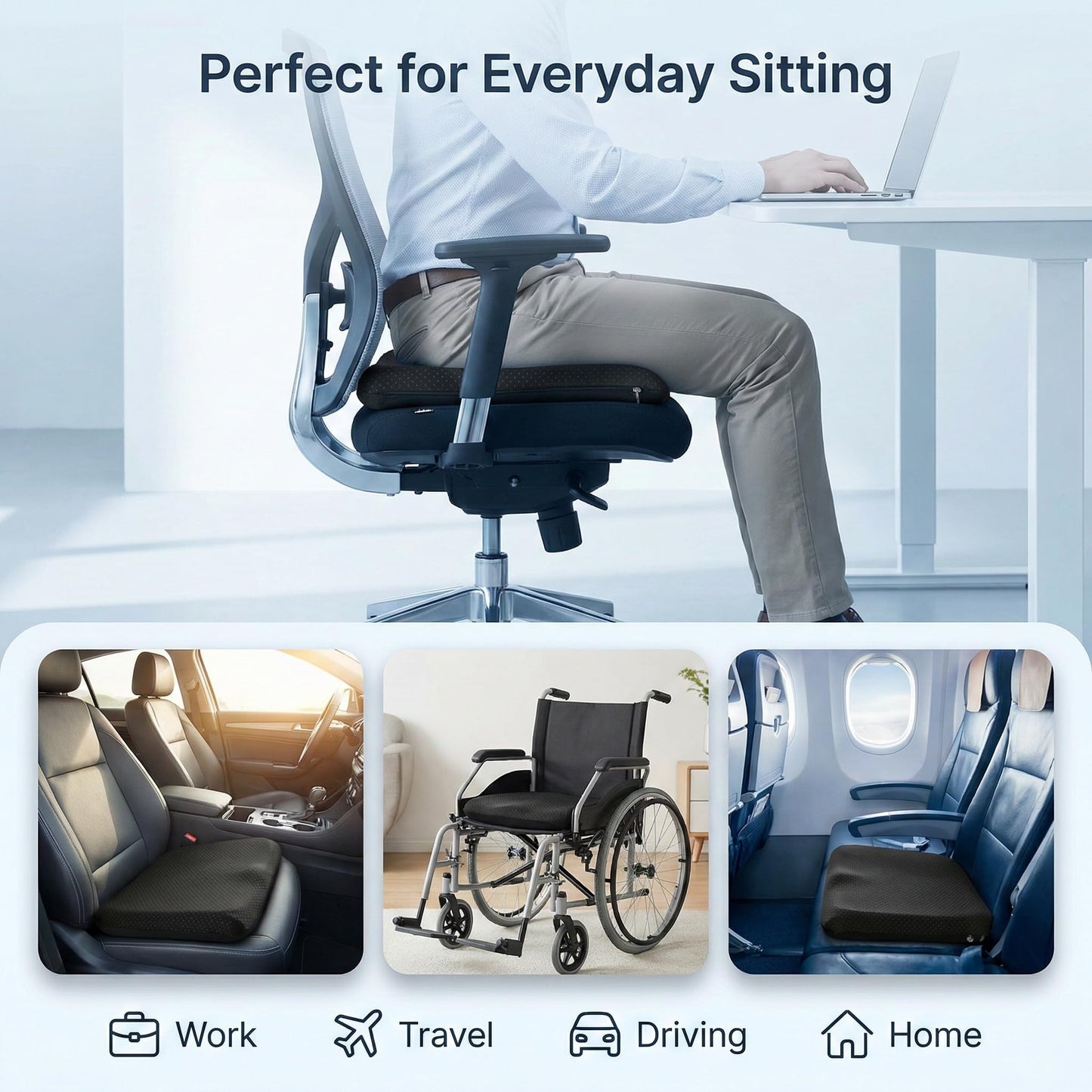 Acaine Extra Thick Large Pure Gel Seat Cushion for Long Sitting, Breathable Comfort Cushion for Back, Sciatica, Tailbone & Hip Pain Relief, Washable Portable Cushion for Office Chair, Car, Wheelchair