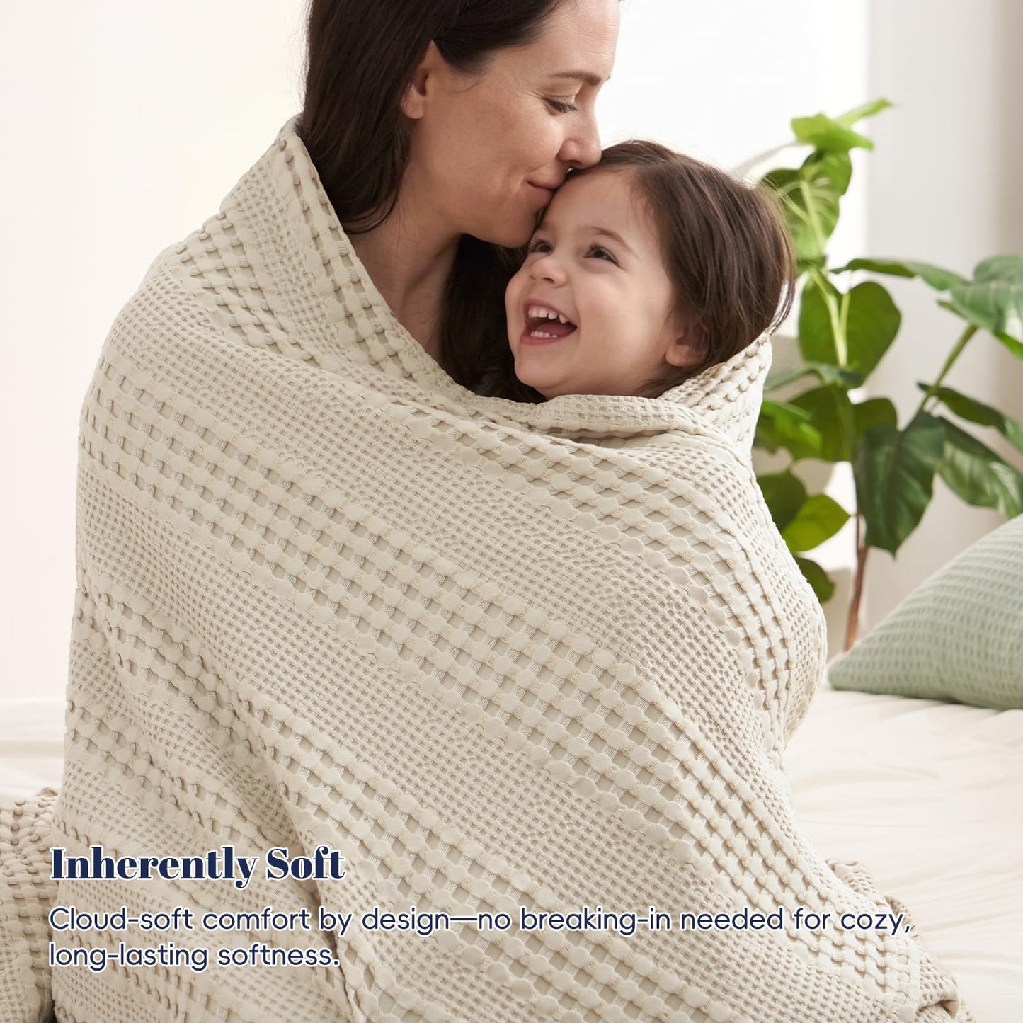 PHF Cooling Waffle Blanket King Size, Lightweight 60% Rayon from Bamboo & 40% Cotton Breathable Blanket for Hot Sleepers, Summer Use, Soft Luxury for Bed Couch Sofa, 104"x90", Linen