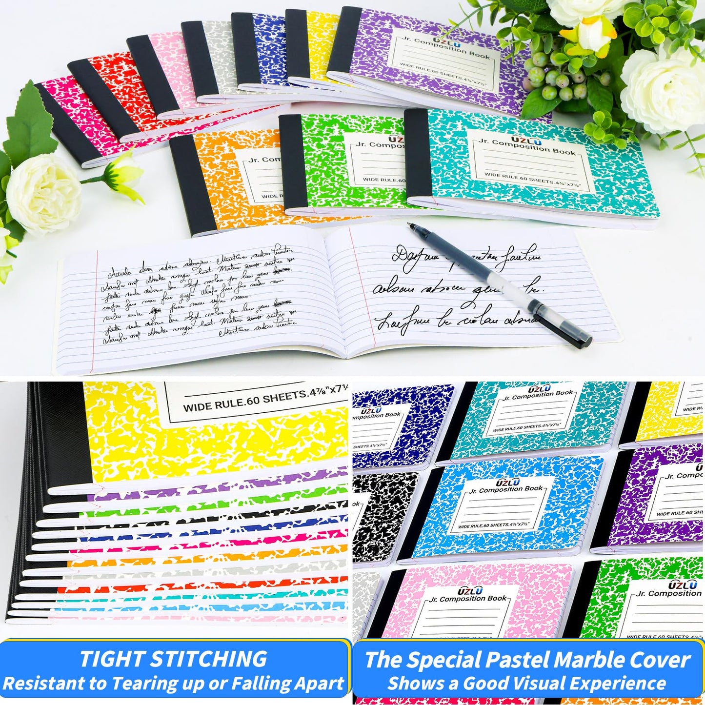 36 Pack Composition Notebooks Bulk Wide Ruled 4-7/8"x 7.5" Half Size Composition Books 60 Sheets Mini Notebook 12 Color Small Pocket Marble Journal Books for Students College Office Back to School Supplies