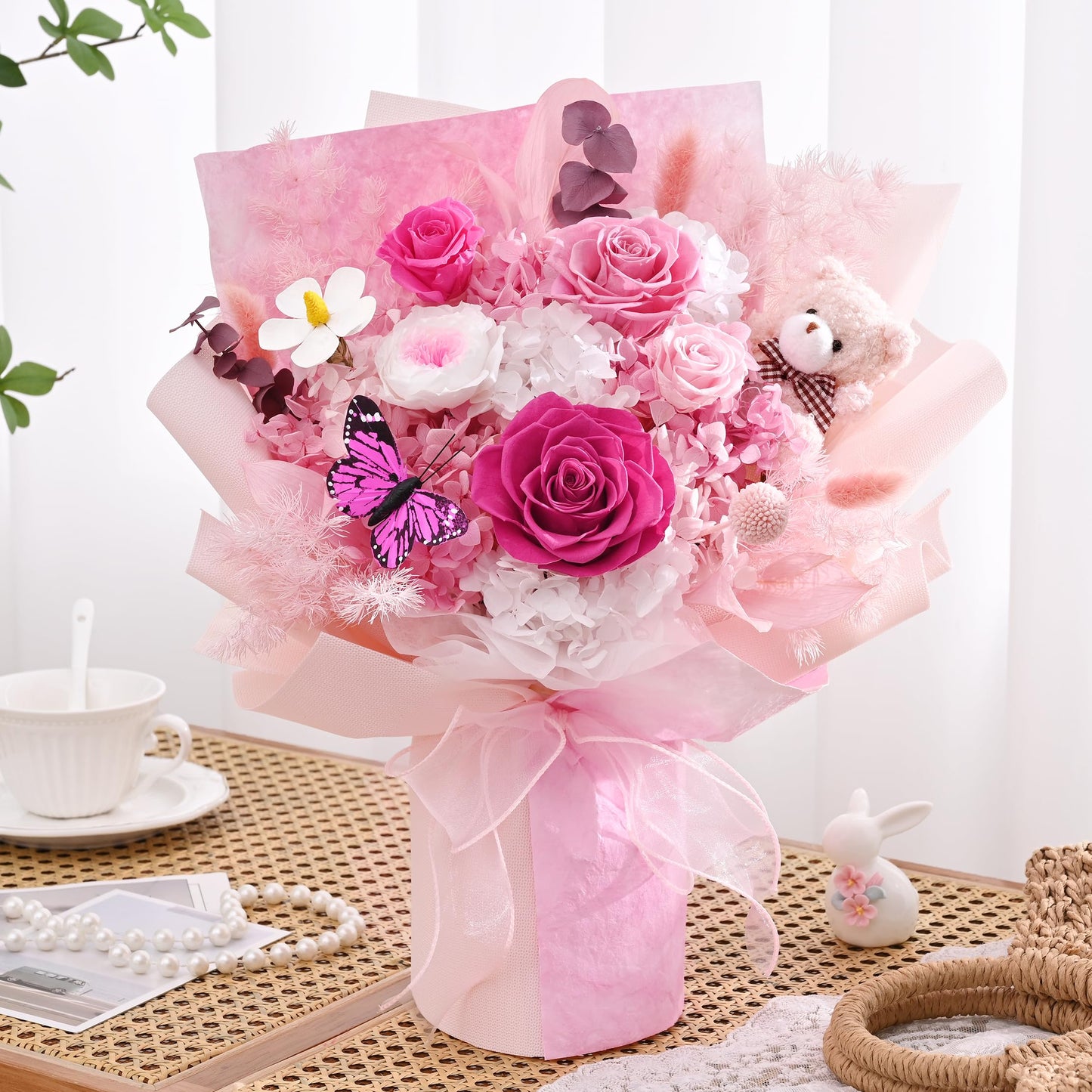 Waipfaru Flowers for Delivery Prime, Large Pink Preserved Flowers, Fresh Bouquet with Gift Box, Forever Rose for Women Mother Day Birthday,Valentines Day Gifts for Her