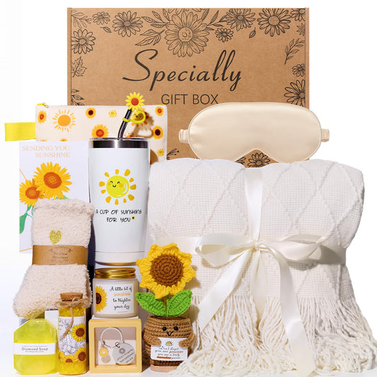 Self Care Gifts for Women - Sending Sunshine Care Package with Blanket, Get Well Soon & Thinking of You Gifts | Unique Sunflower Thank You Gift Box for Wife, Her, Girlfriend, Mom, Sister, Daughter
