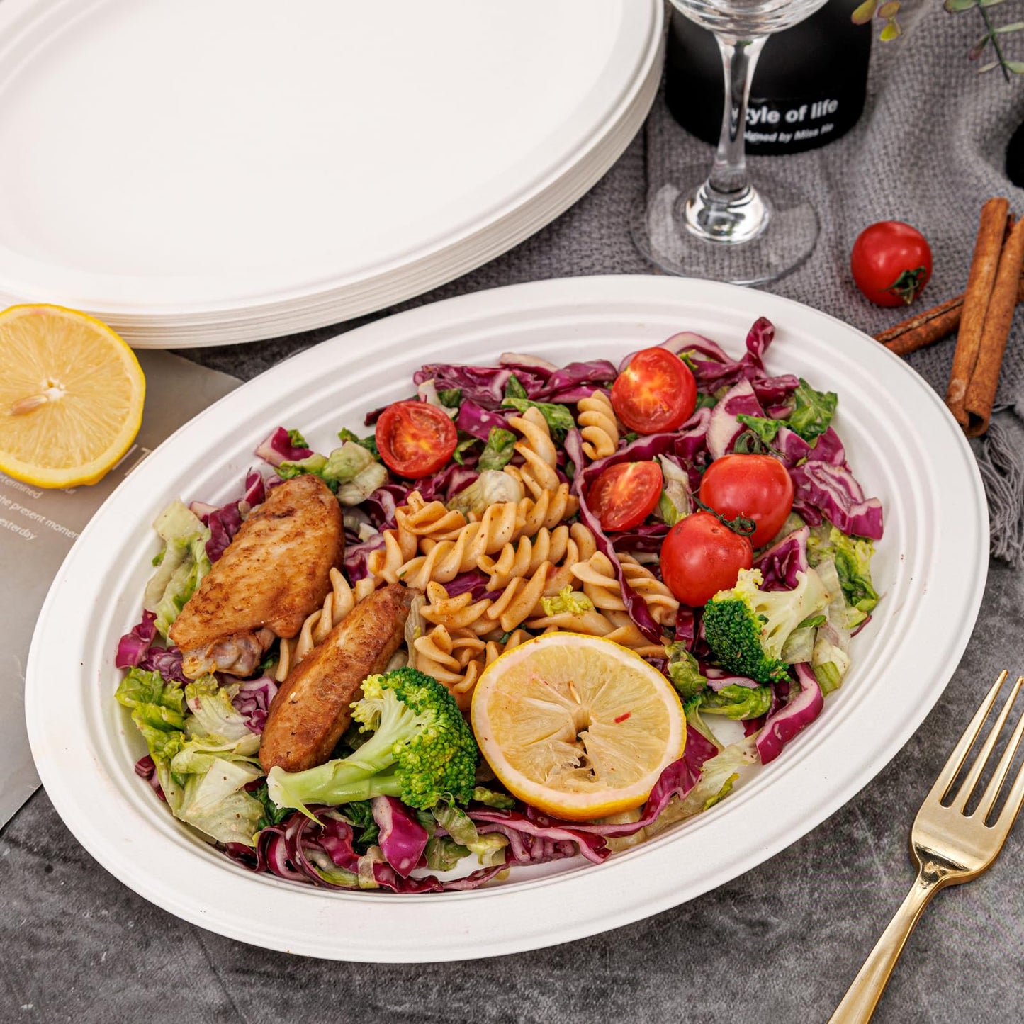 100% Compostable Oval Paper Plates 12 Inch, 125-Pack Large Heavy Duty Paper Plates Bulk,Biodegradable Bagasse,Eco-Friendly Disposable Dinner Plate for BBQ,Picnic,Party (BPI Certified,Microwaveable)