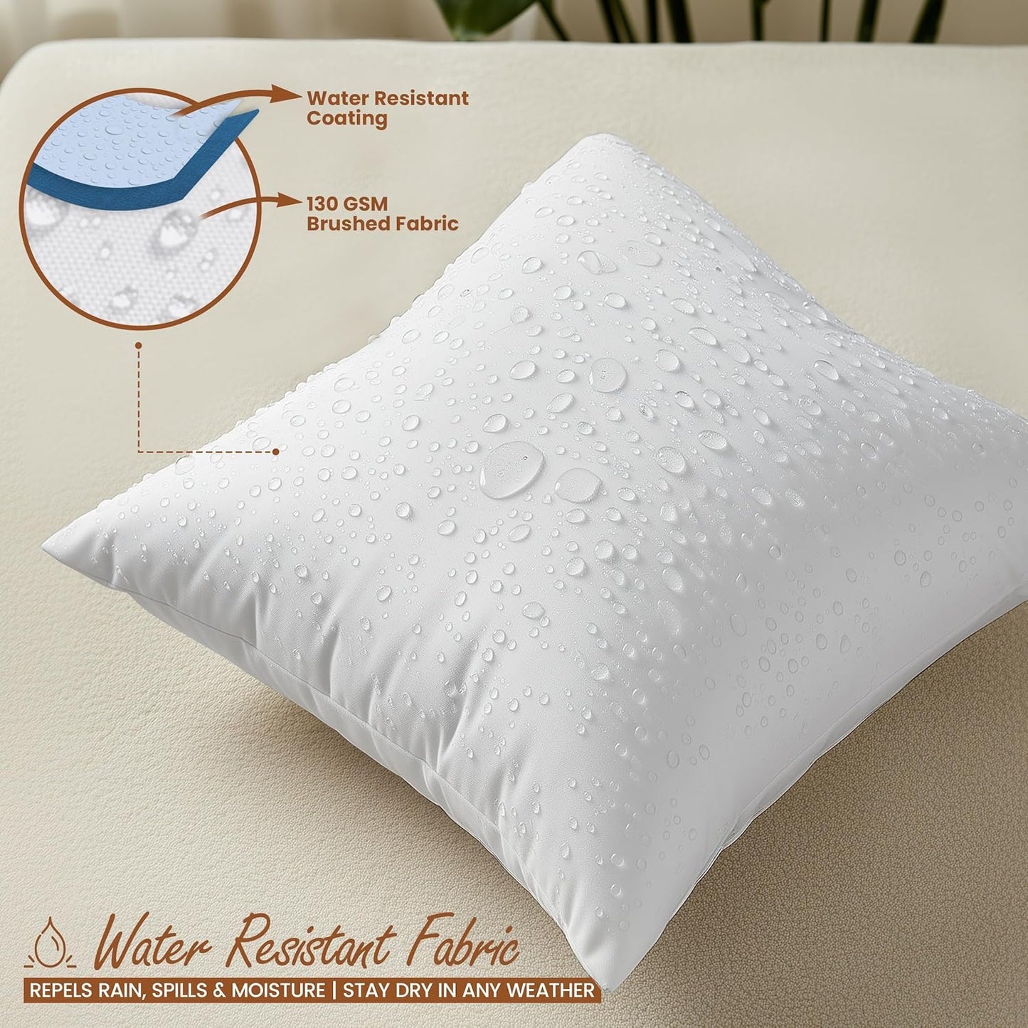 Utopia Bedding Outdoor Pillow Inserts 24 x 24 Inches (Pack of 2, White), Water Resistant Garden Throw Pillows for Patio and Porch Furniture