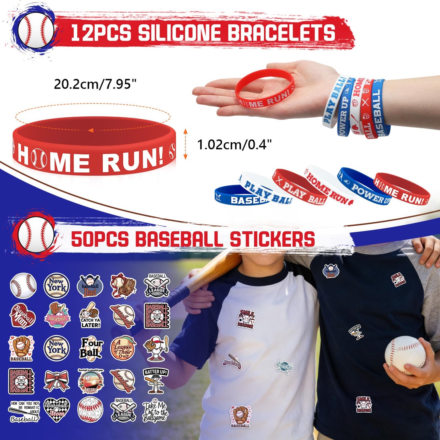Grneric 120PCS Baseball Party Favors, Baseball Goodie Bags Drawstring Bags with Mini Baseballs, Bracelets, Keychains, Stickers & Tattoos for Baseball Party Supplies