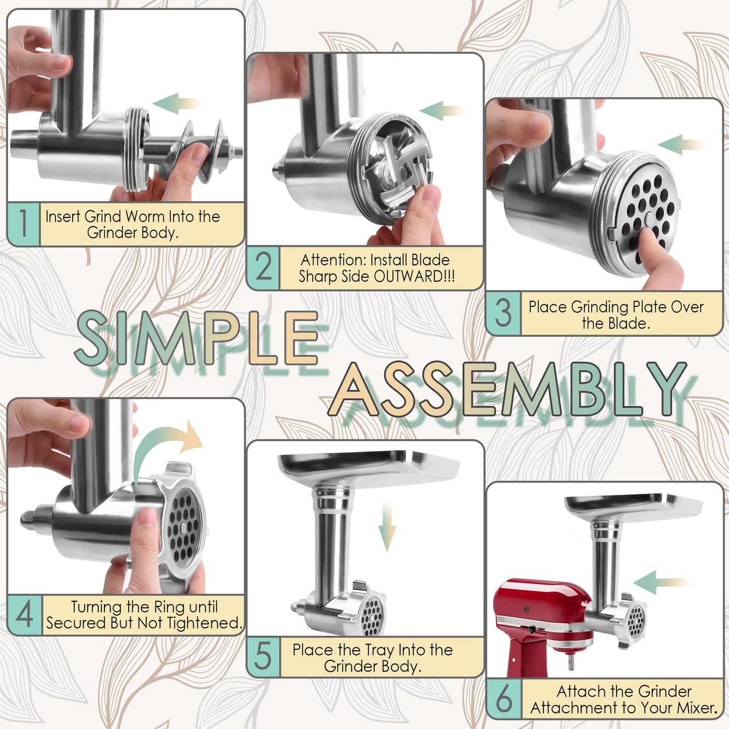 EZATO Meat Grinder Attachments for KitchenAid, Sausage Stuffer, Compatible with KitchenAid Stand Mixer of All Models, Aluminum Alloy, Not Dishwasher Safe