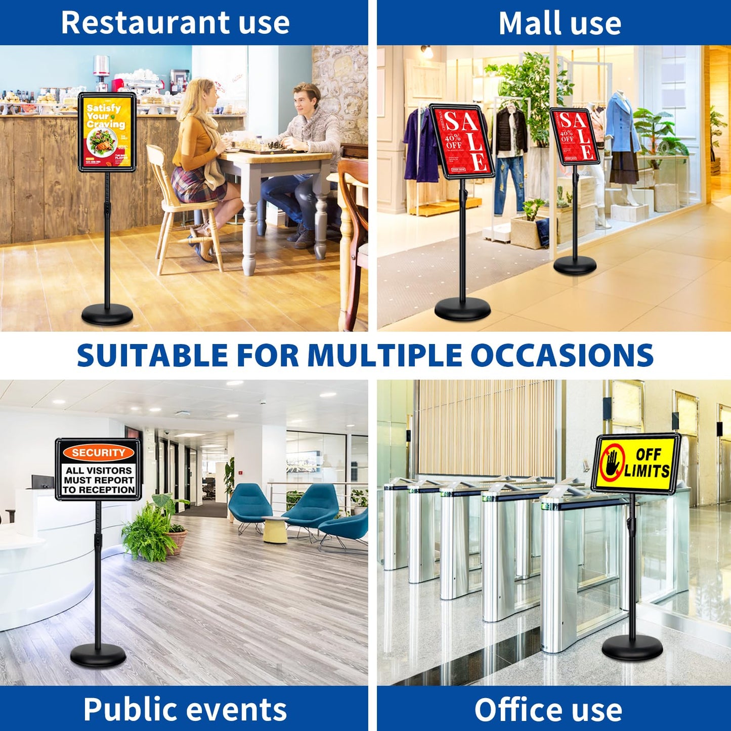 VAIIGO 2-Pack 8.5x11 Inch Adjustable Sign Stand & Floor Standing Sign Holder - Pedestal Poster Stand with Vertical & Horizontal View Display for Indoor/Outdoor Business & Store Signage (Black)