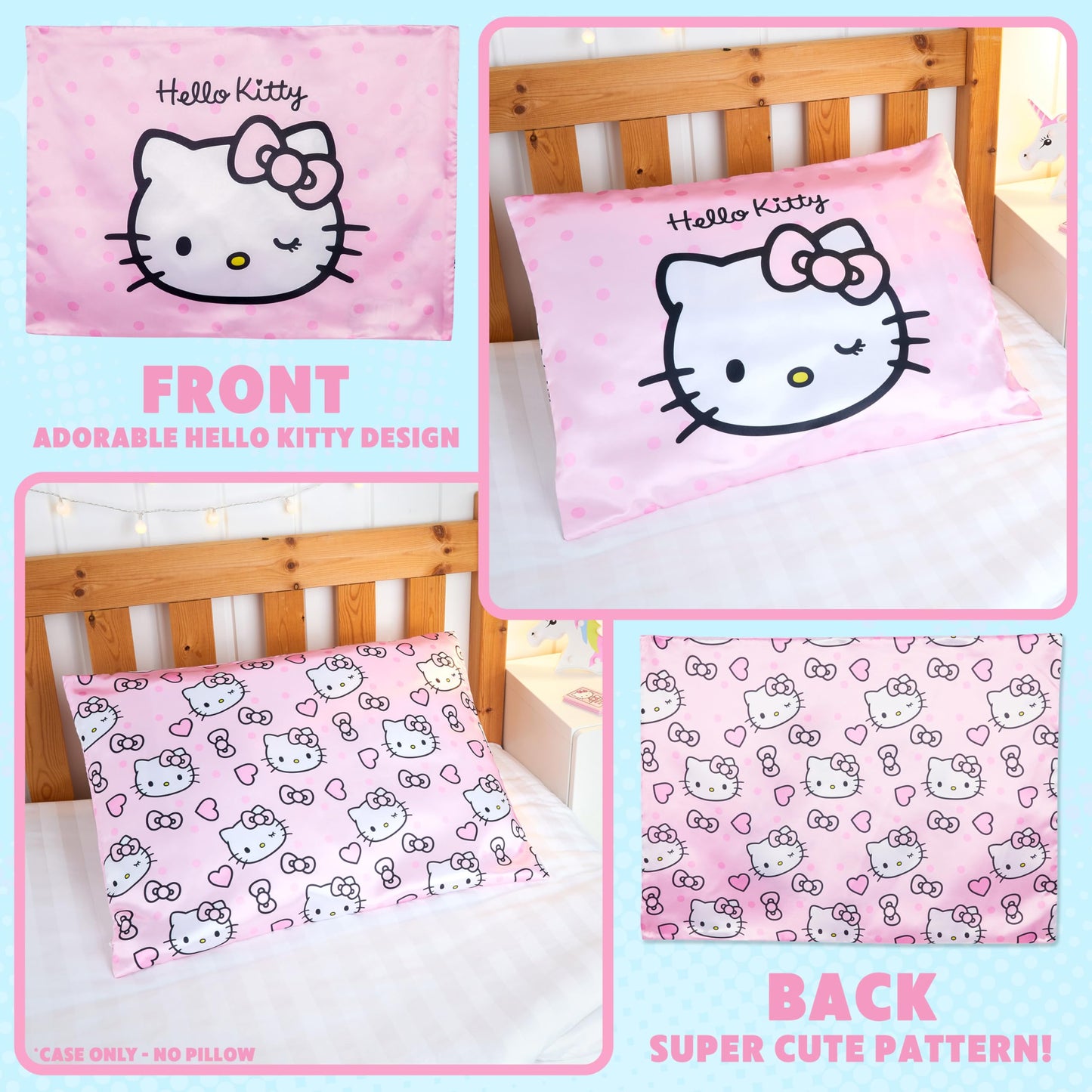 Hello Kitty Satin Pillowcase for Hair Skin Benefits, 19”x26” Soft and Cooling Pillowcase with Zipper, Gifts for Women Girls Teens Wife Girlfriend
