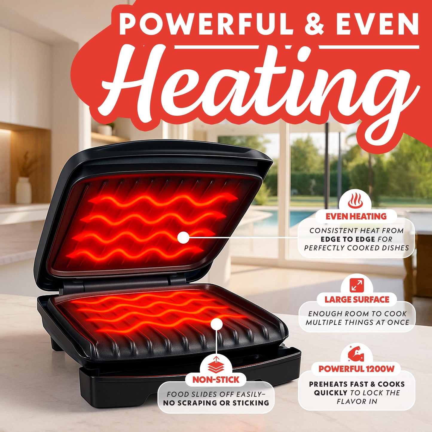 Gourmia Indoor Grill & Panini Maker – 4 Serving Contact or Open Grill, Nonstick Ceramic, Preheat Indicator Light, Slope Design with Removable Dishwasher Safe Drip Tray