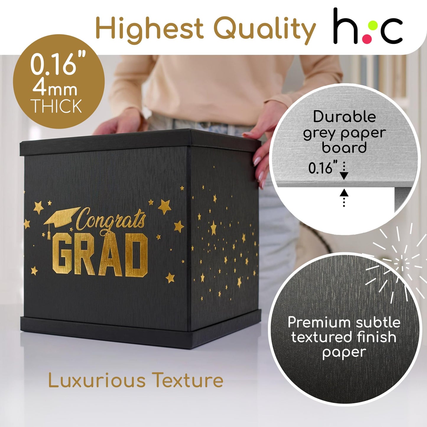 Black & Gold Graduation Card Box, Large 10”x10” Black Congrats Grad Gift Card Box Holder, Grad Party Favors, Envelope Money Basket, College Graduation Decorations 2026, Party Decor, Table Centerpiece