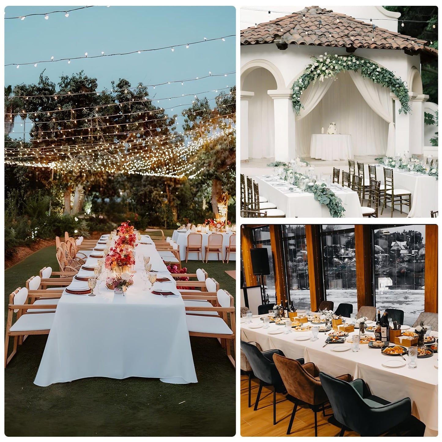 12 Packs White Table Cloth Rectangle 60x126 Inch Tablecloths Rectangular for 8ft Rectangle Tables, Wrinkle Resistant Polyester Fabric Tablecloth Washable Covers for Wedding Party