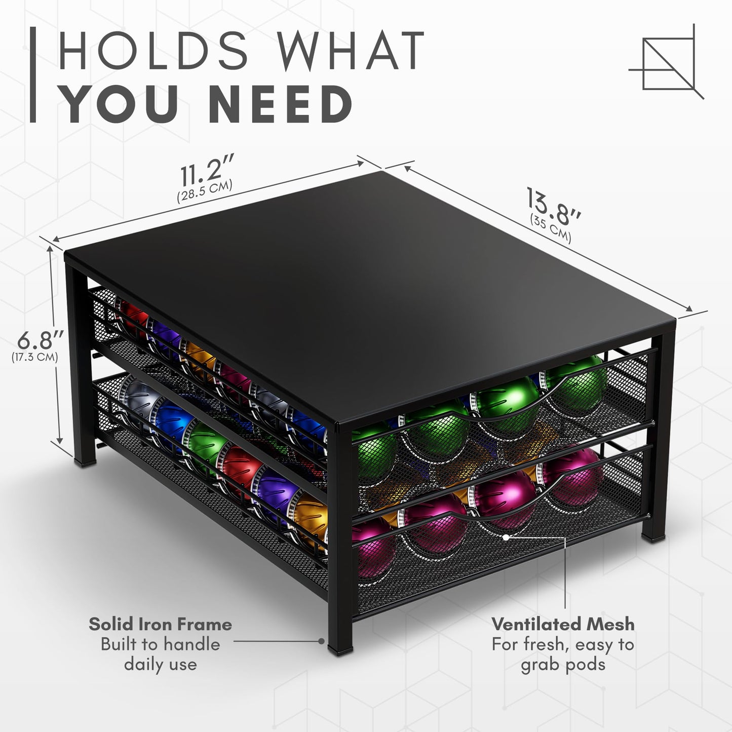 Nookaway Coffee Pod Holders Drawer - 2 Tier K-Cup Holder Drawer with 56 Pod Cap, Kcup Storage Nonslip Rubber Mat - Dual Sliding K Cup Organizer for Countertop, Nespresso Pods Holder for Home Office