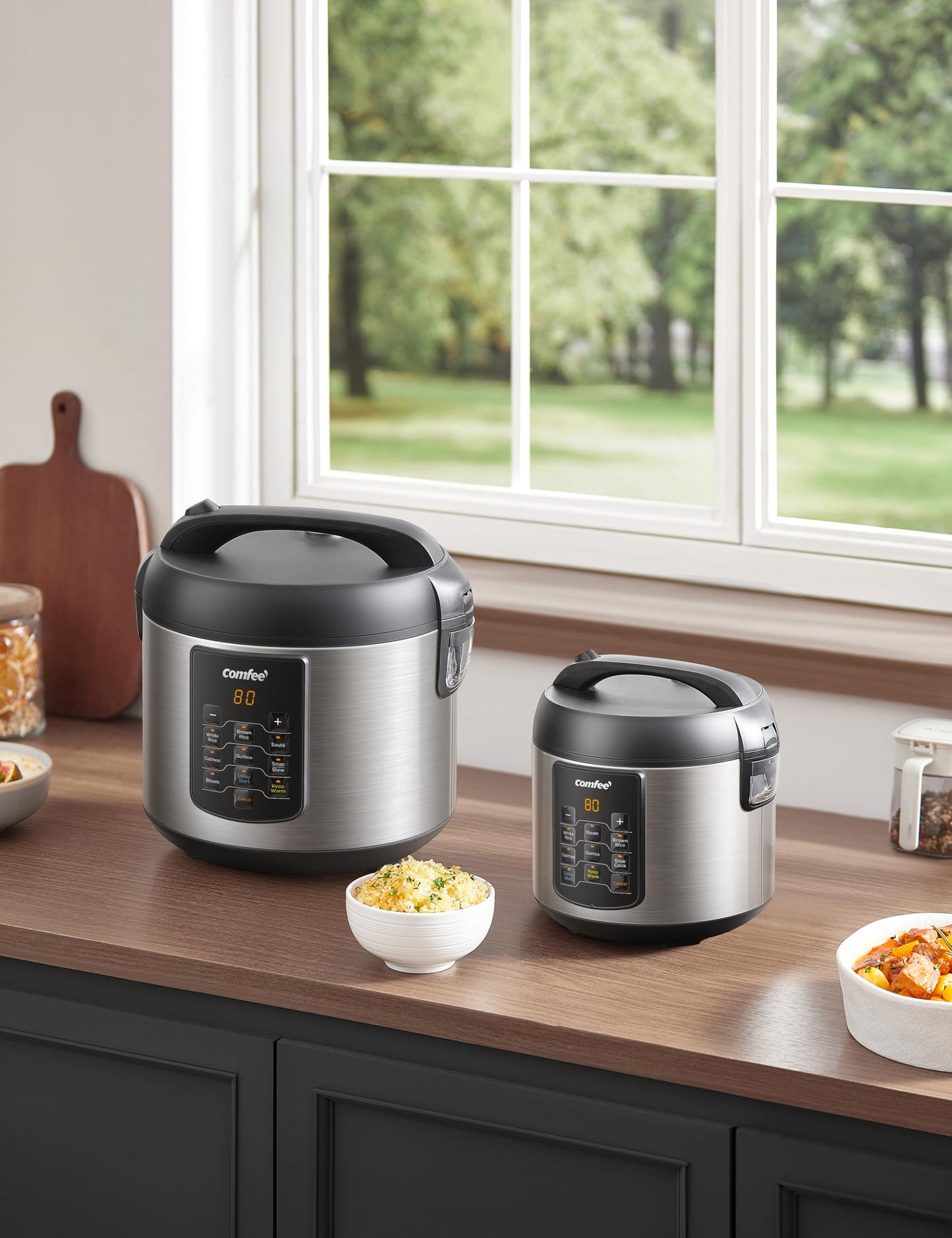 COMFEE' Rice Cooker Upgraded, 6-in-1 Stainless Steel Multi Cooker, Slow Cooker, Steamer, Saute, and Warmer, 2 QT, 8 Cups Cooked(4 Cups Uncooked), Brown Rice, Quinoa and Oatmeal, 6 One-Touch Programs