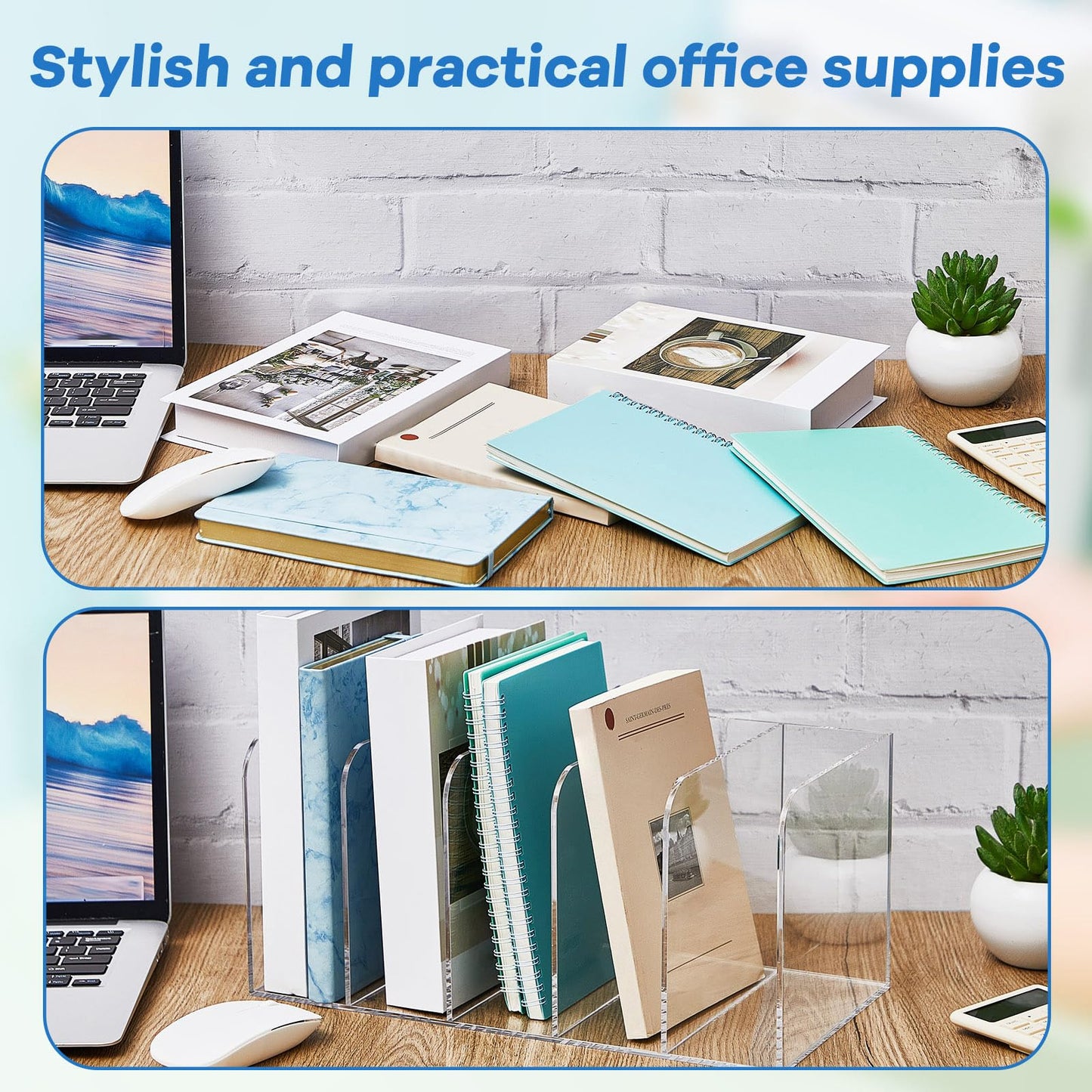 Suzile 2 Pack Clear Acrylic Magazine Holder with 5 Vertical Compartments, File Organizer Desk Rack for Home Office School, Document Book Storage Accessories, Clear Sorter