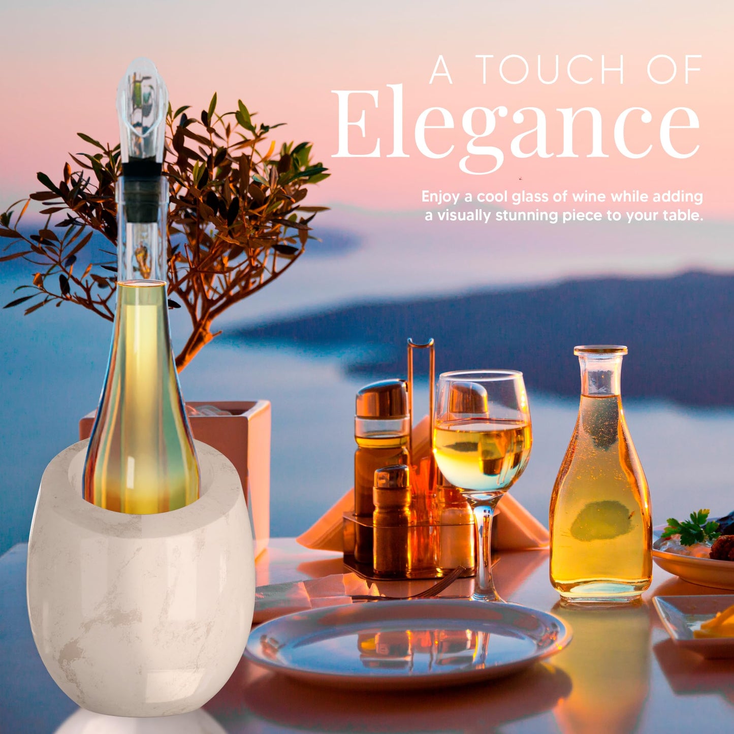 Homeries Marble Wine Chiller Bucket - Wine & Champagne Cooler for Parties, Dinner – Keep Wine & Beverages Cold, Wine Chillers for Bottles – Holds Any 750ml Bottle (Gloss White)