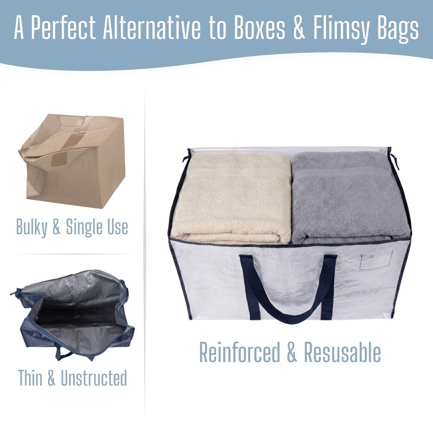 VENO 6 Pack Heavy Duty Moving Bags, Extra Large Storage Bags with Reinforced Handles & Strong Zippers, Foldable & Reusable Moving Box Alternative for Clothes & Dorm Storage