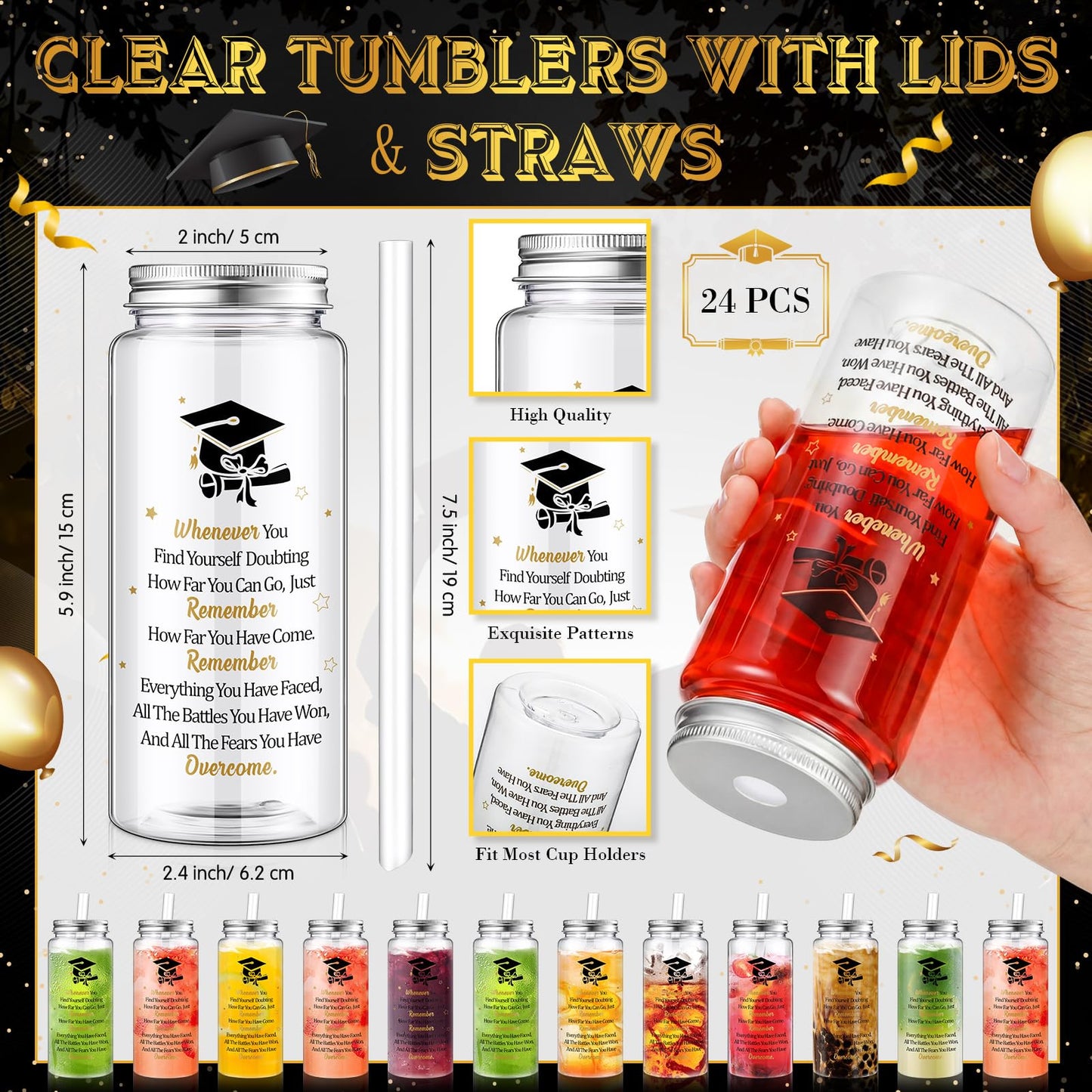 AmazingSpark 72 Pcs Class of 2026 Graduation Gift Set 13.5 oz Graduation Plastic Cups Bulk with Lids Straws Inspirational Notebooks Motivational Pens Gift for Congrats Grad Party Favors Supplies
