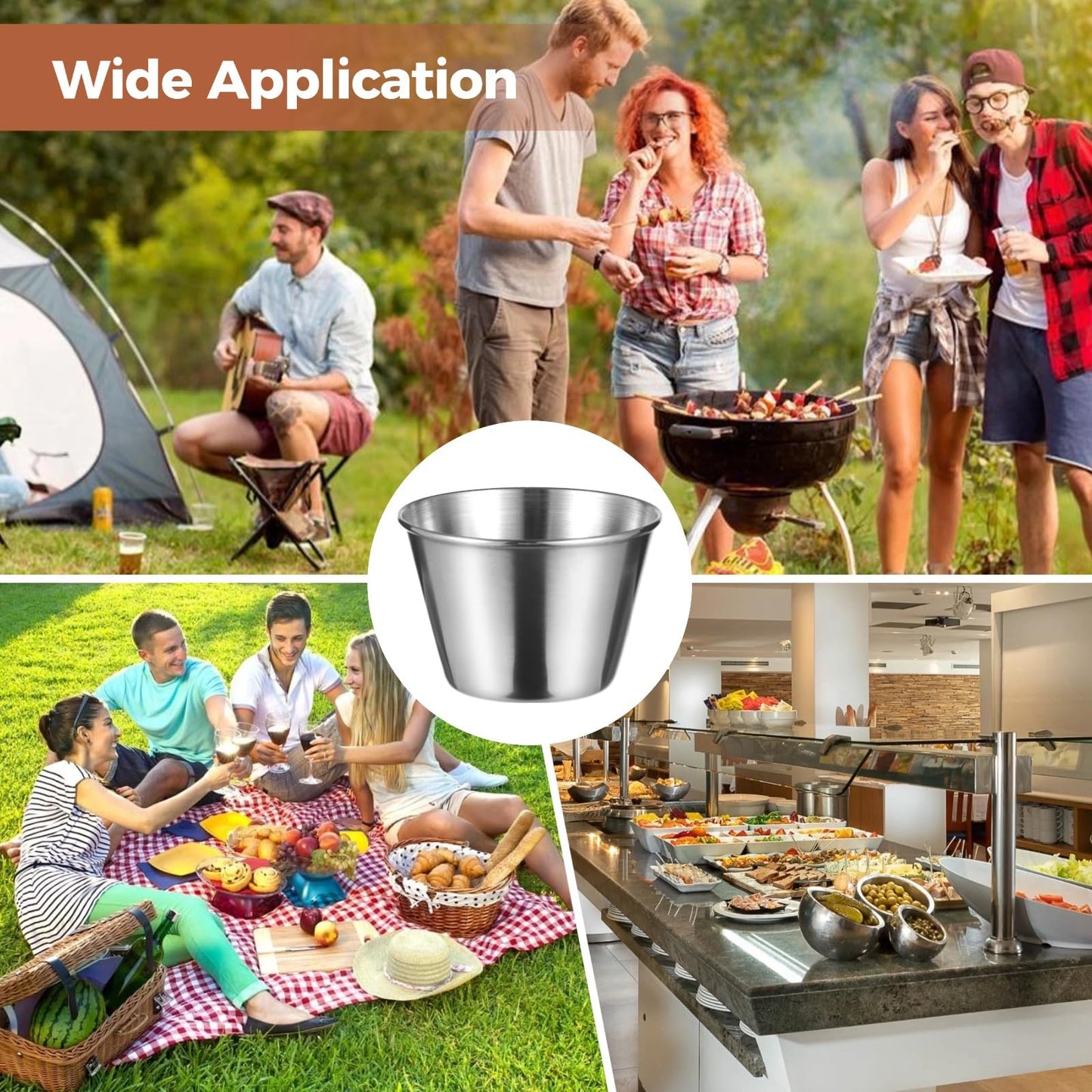100Pcs Stainless Steel Dipping Sauce Cups, 2.5oz Metal ramekins,Reusable Metal Sauce Cups Stainless Steel Condiment Cups Small Dipping Bowls Round Individual Portion Cups for Home, Restaurant (100)