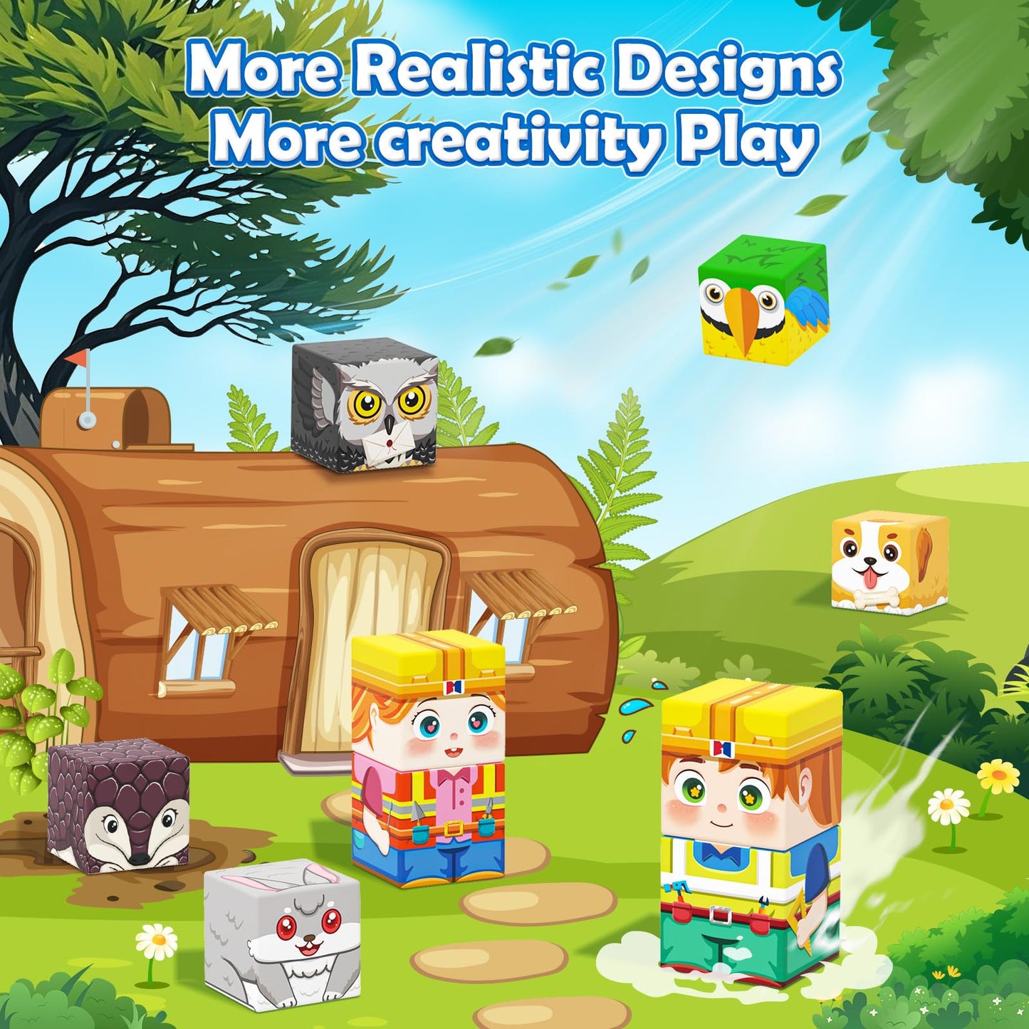 Magnetic Blocks with Forest Animals Toys, Build Mine Magnet World Set, Magnetic Tiles Building for Boys & Girls Age 4-8 5-7, STEM Montessori Sensory Toys for 3+ Toddlers Kids Gifts