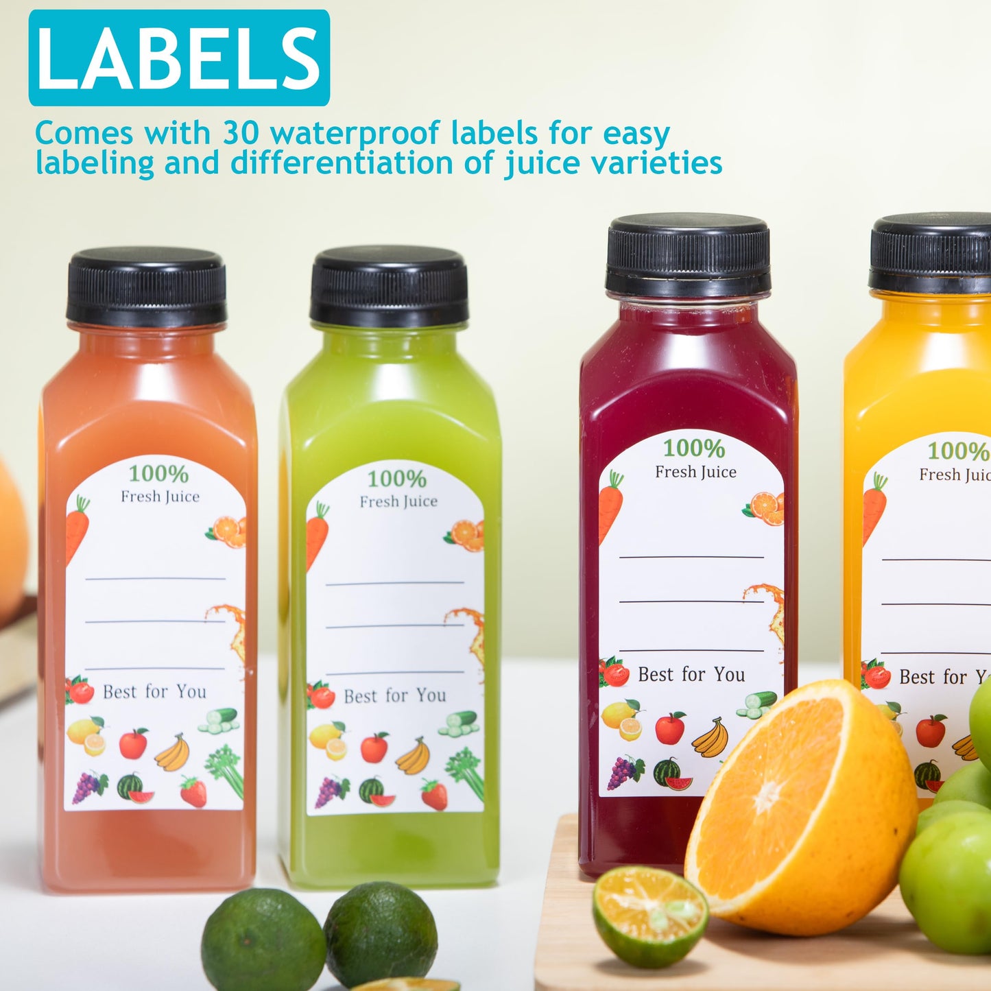 HEWASME 30Pcs 12 Oz Plastic Juice Bottles with Caps,Clear Reusable Water Bottle & Tamper Proof Lids,Juice Containers,Juicing Bottles for Fruit Juice,Smoothies,Coffee - Food Grade & Travel Bottle