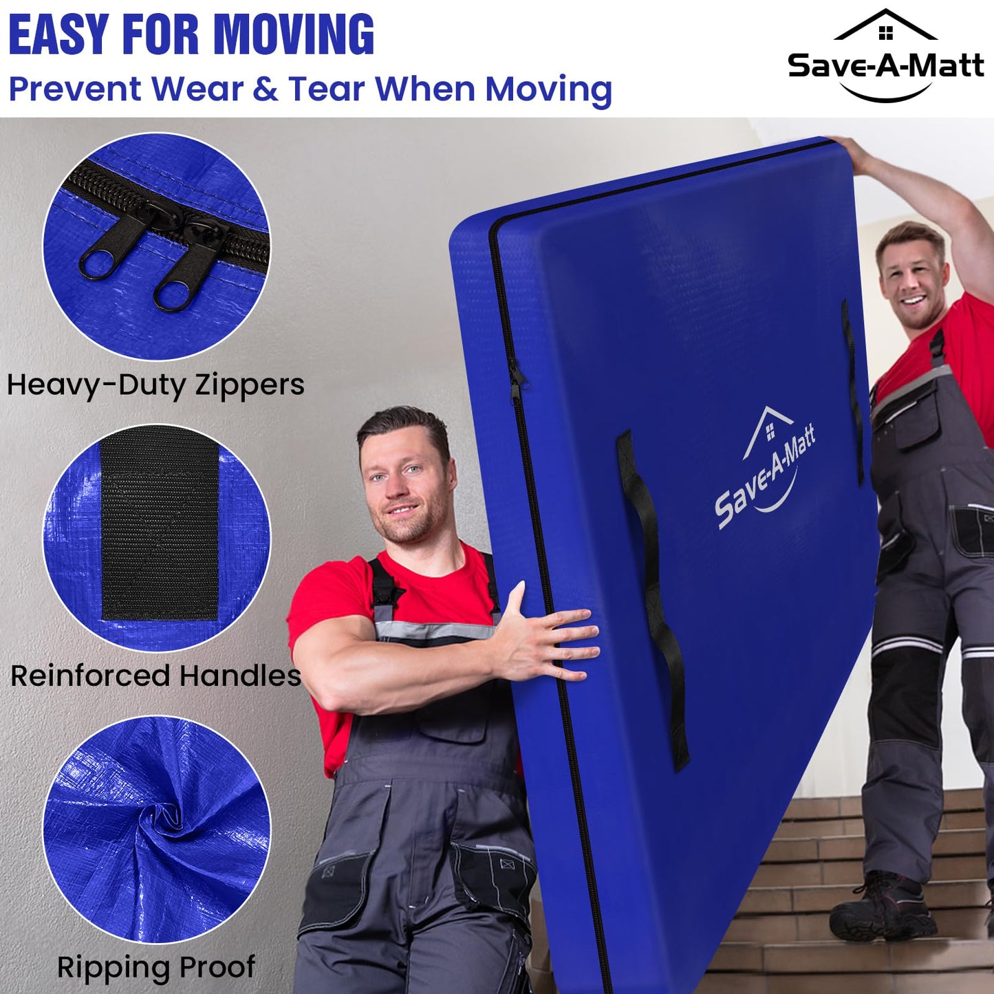 SaveAMatt Mattress Bags for Moving 2 Pack - Extra Thick & Durable Queen Mattress Cover for Moving - Reusable Waterproof Tarp Mattress Protector (82’’x62’’x15’’ Queen Size)