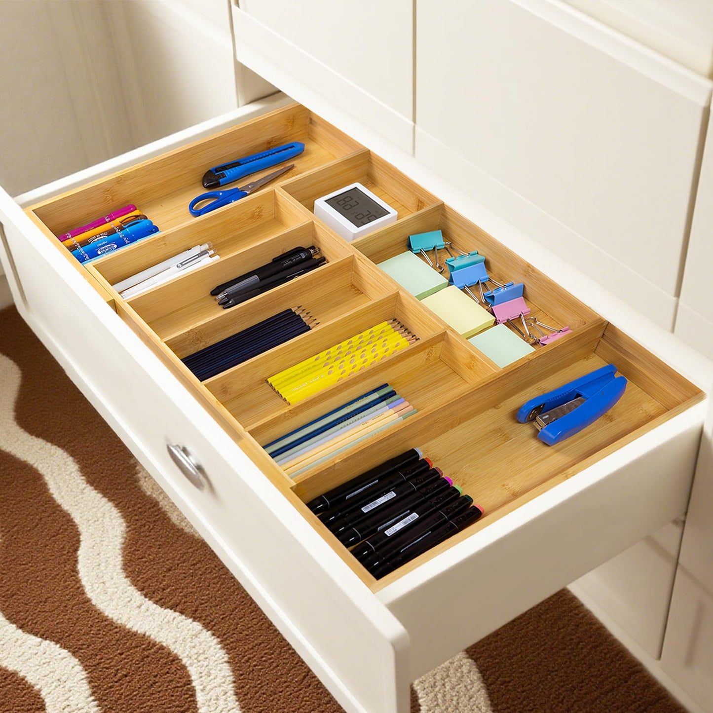 Utoplike Extra Large Kitchen Drawer Organizer, Expandable Bamboo Drawer Holder for Utensils, Silverware, Flatware, 7-9 Slots Cutlery Tray