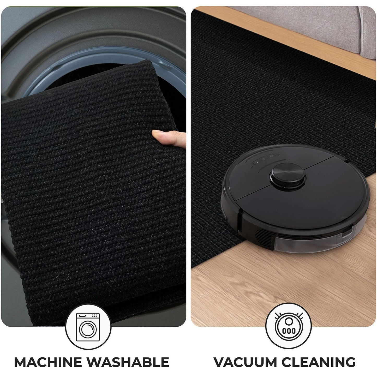 KOZYFLY Washable Entryway Rug 3x5 Ft Area Rugs Cotton Rubber Backed Throw Rugs Indoor Door Mat Kitchen Rugs Braided Floor Carpet for Front Entrance Kitchen Living Room, Black