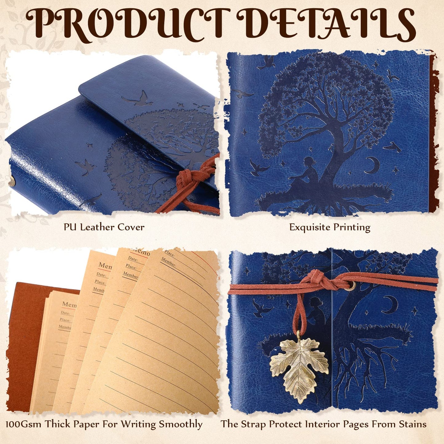 Teling 10 Pieces PU Leather Journal Tree Vintage Refillable Notebook Travel Journal Rustic Bound Diary Daily Writing Notepad with Lined Pages Gifts for Men Women(A6, 5'' x 7'')