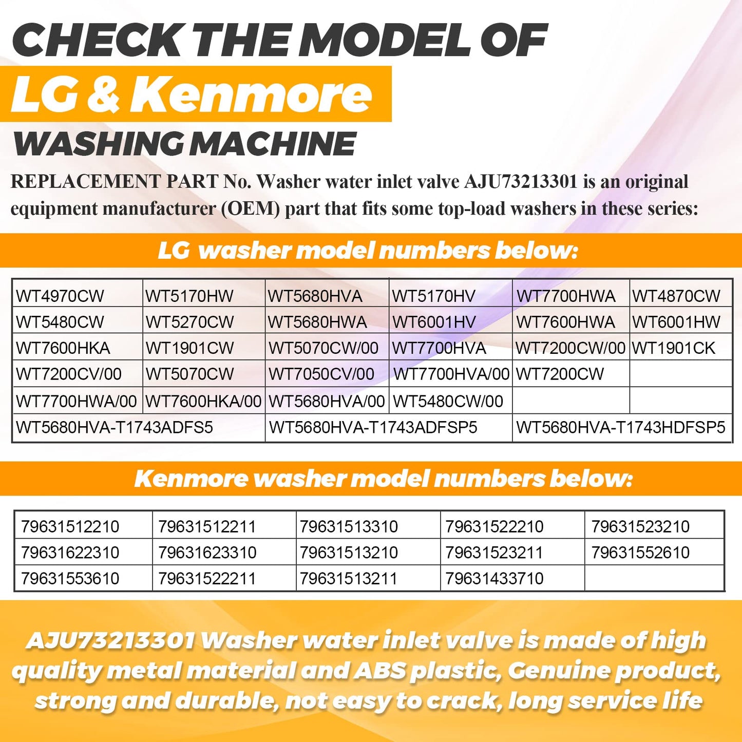 0EM AJU73213301 AJU75152601 5221ea1008f Washer Water Inlet Valve【2025】- AP6308239 Replaces for Kenmore LG Washers wt5680hva wt5270cw wt7200cw wt7200cv wt1201cw WT5001c* wt4801cw Water Inlet Valve