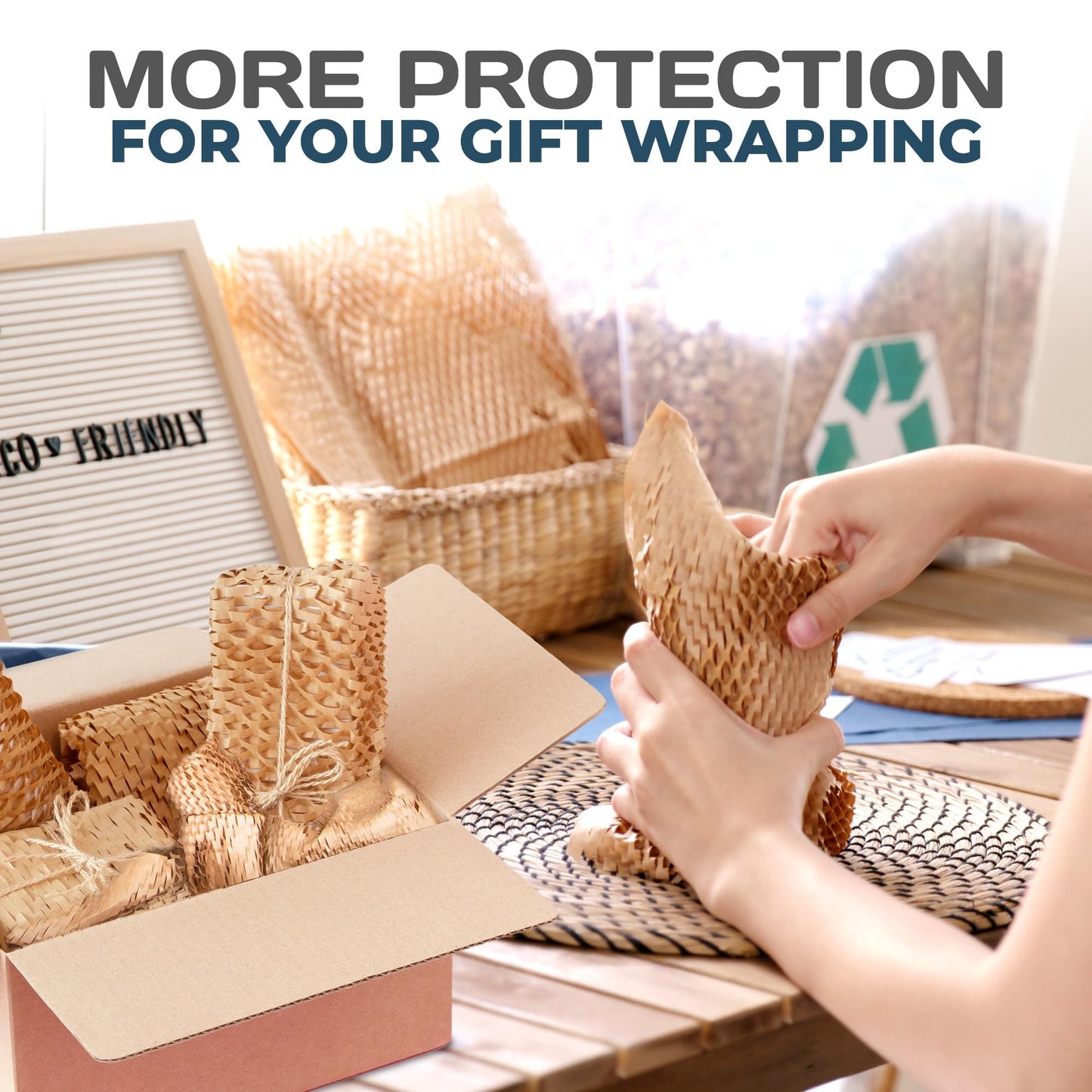 HexcelPack HexaFil Mini - Honeycomb Packing Paper, Eco-Friendly, Sustainable Filler for Shipping & Moving, Cushioned Packing Material in Dispenser Box, Alternative to Bubble Wrap - Natural, 12" x 850'