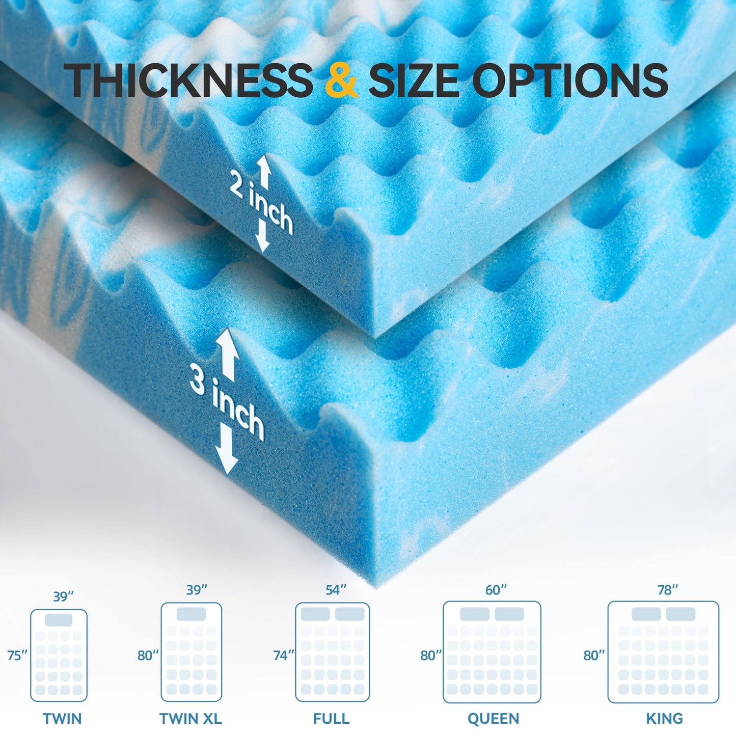 SINWEEK 2 Inch Egg Crate Memory Foam Mattress Topper Twin XL, Twin Extra Long Mattress Pads for College Dorm Room, Pressure Relieve CertiPUR-US Certified,39x80 Inches, Blue